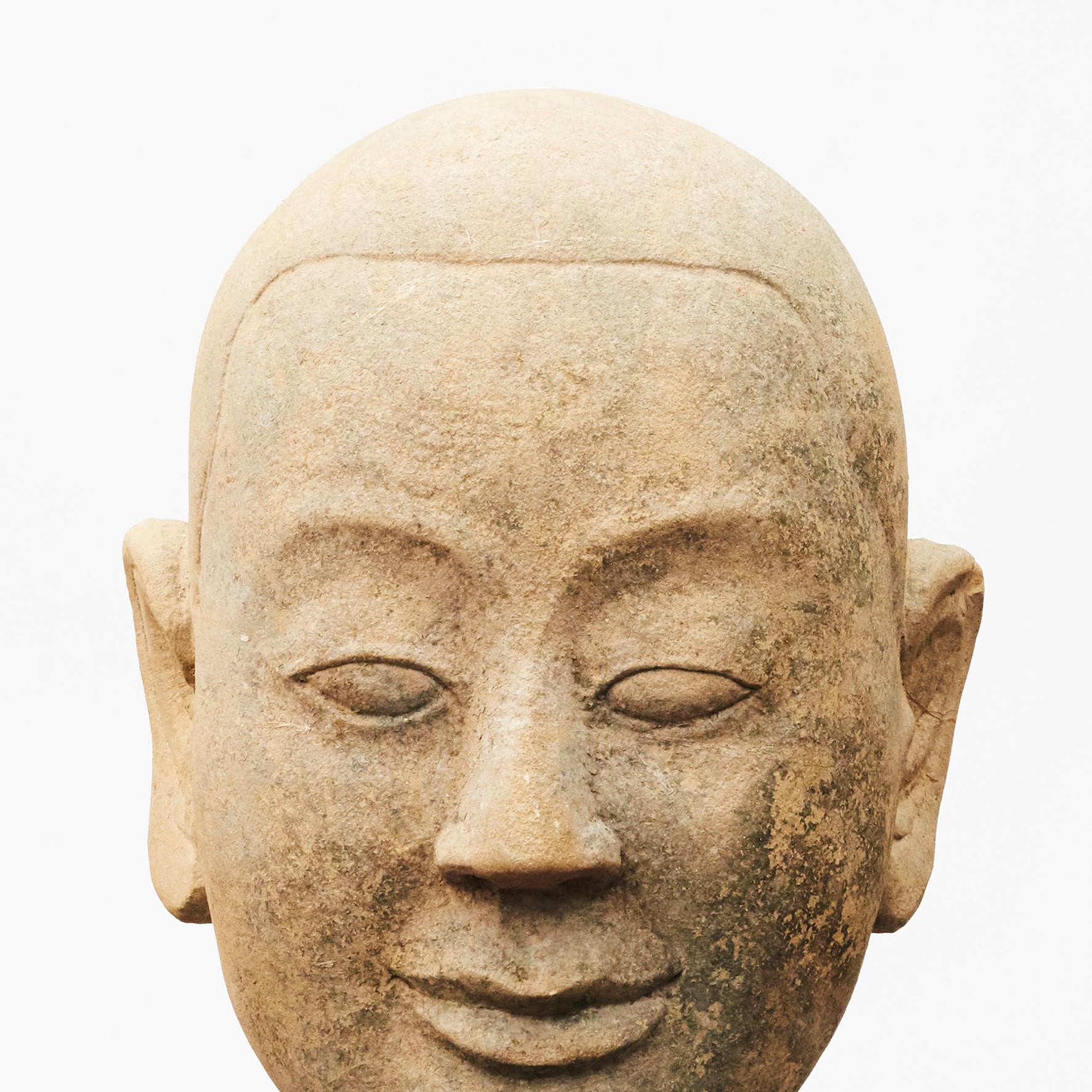18th Century and Earlier 16th-17th Century Burmese Temple Buddha Head in Sandstone