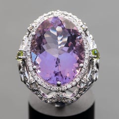 16.00 Carat Amethyst Statement Ring, 1.51 Carat Natural Diamonds, Cocktail Ring