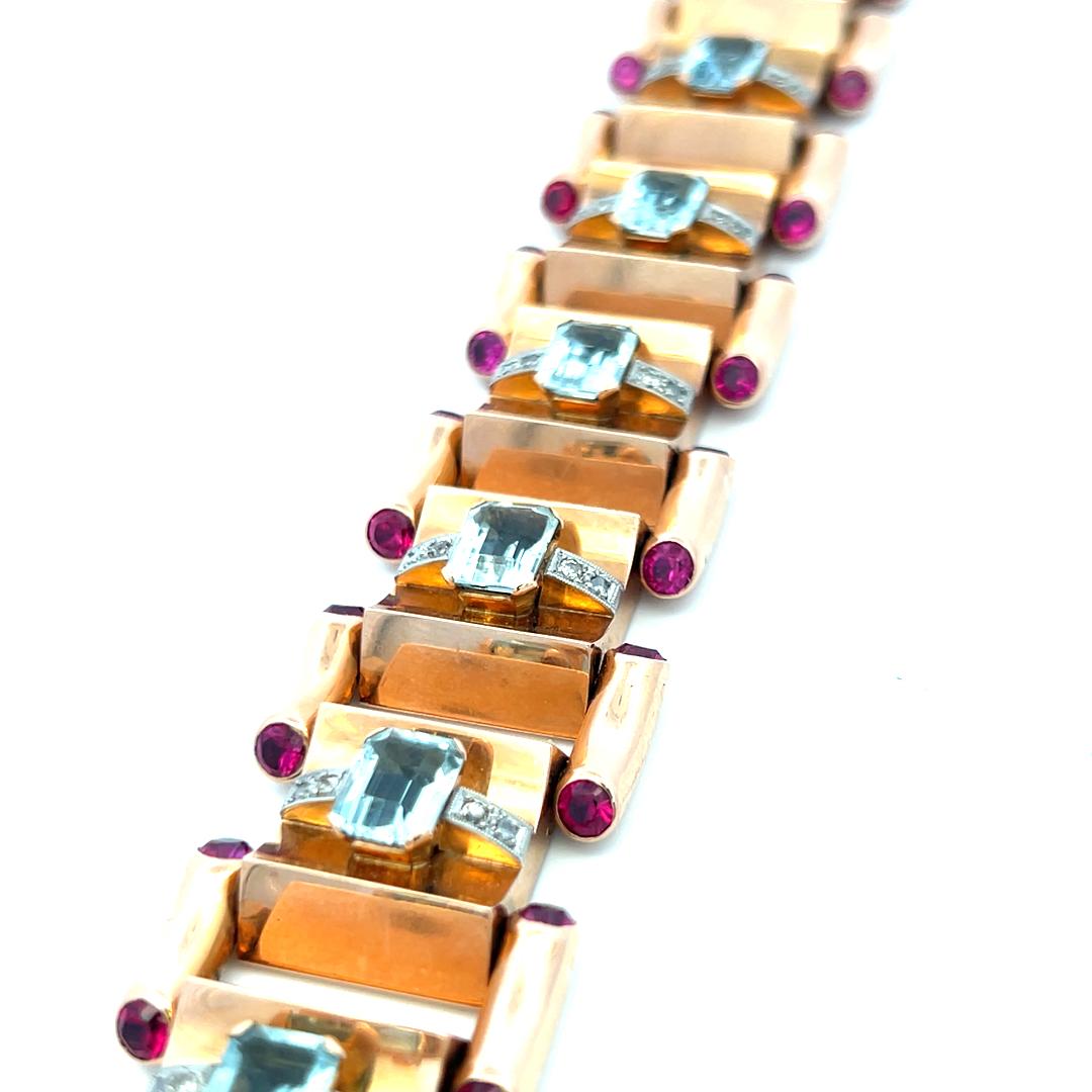 18 Karat Roségold Gliederarmband mit 16.00 Karat Aqua 5,00 Karat Rubin 0,28 Karat Diamant im Angebot 4