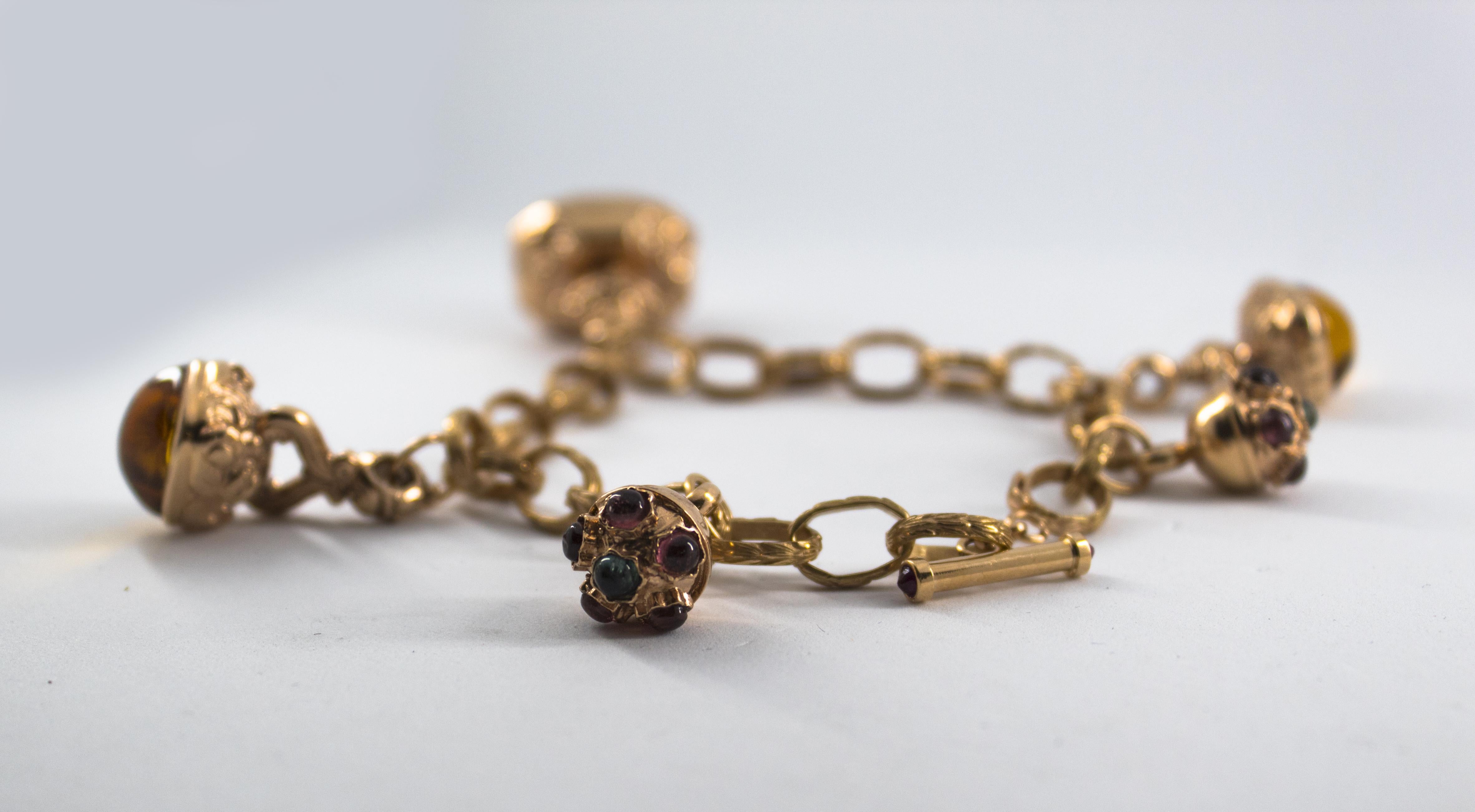 16.00 Carat Citrine 8.00 Carat Tourmaline 0.35 Carat Ruby Yellow Gold Bracelet In New Condition In Naples, IT