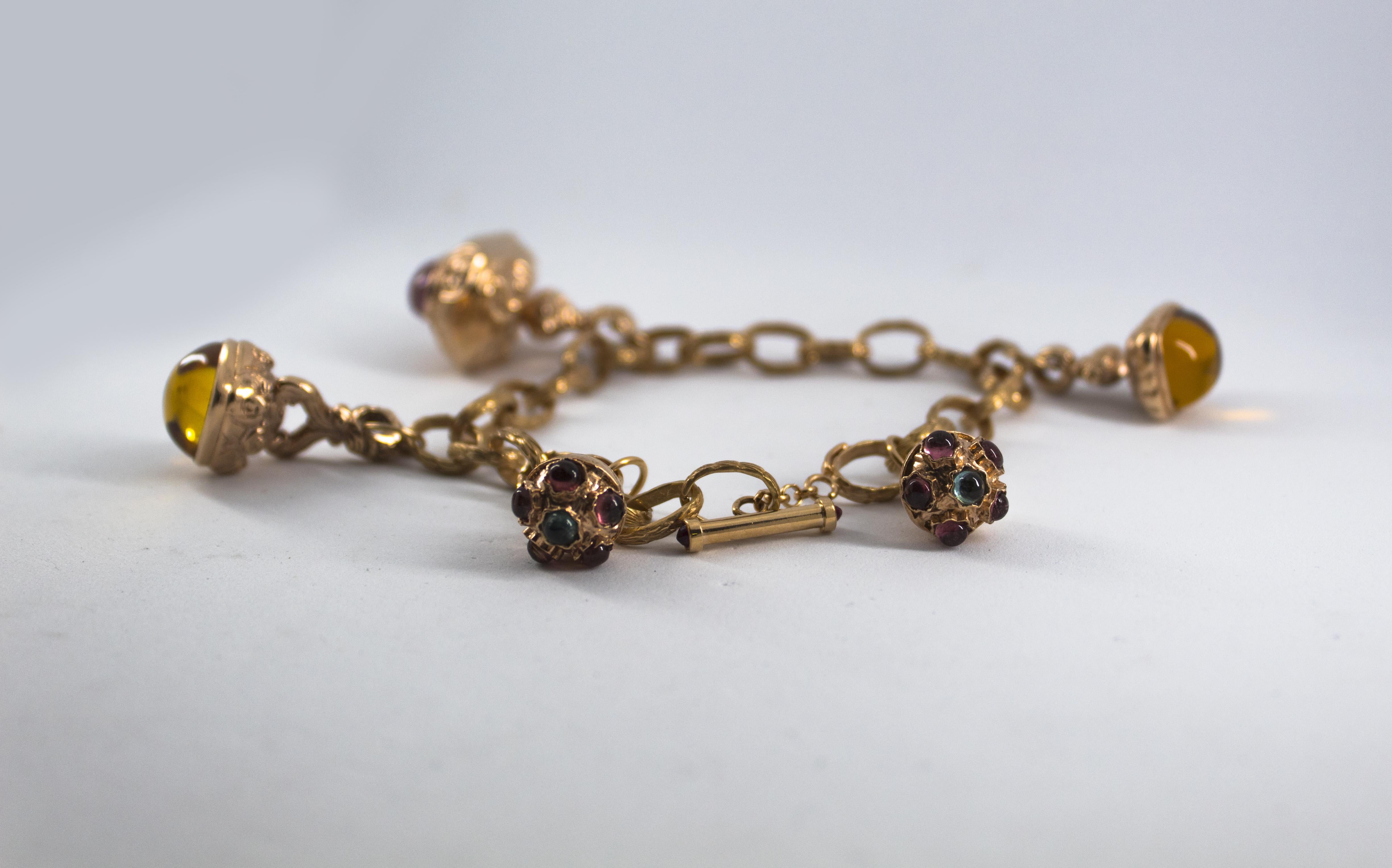 16.00 Carat Citrine 8.00 Carat Tourmaline 0.35 Carat Ruby Yellow Gold Bracelet In New Condition For Sale In Naples, IT