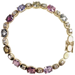 16.00 Carat Multi-Color Natural Sapphire Diamond Bracelet 18K