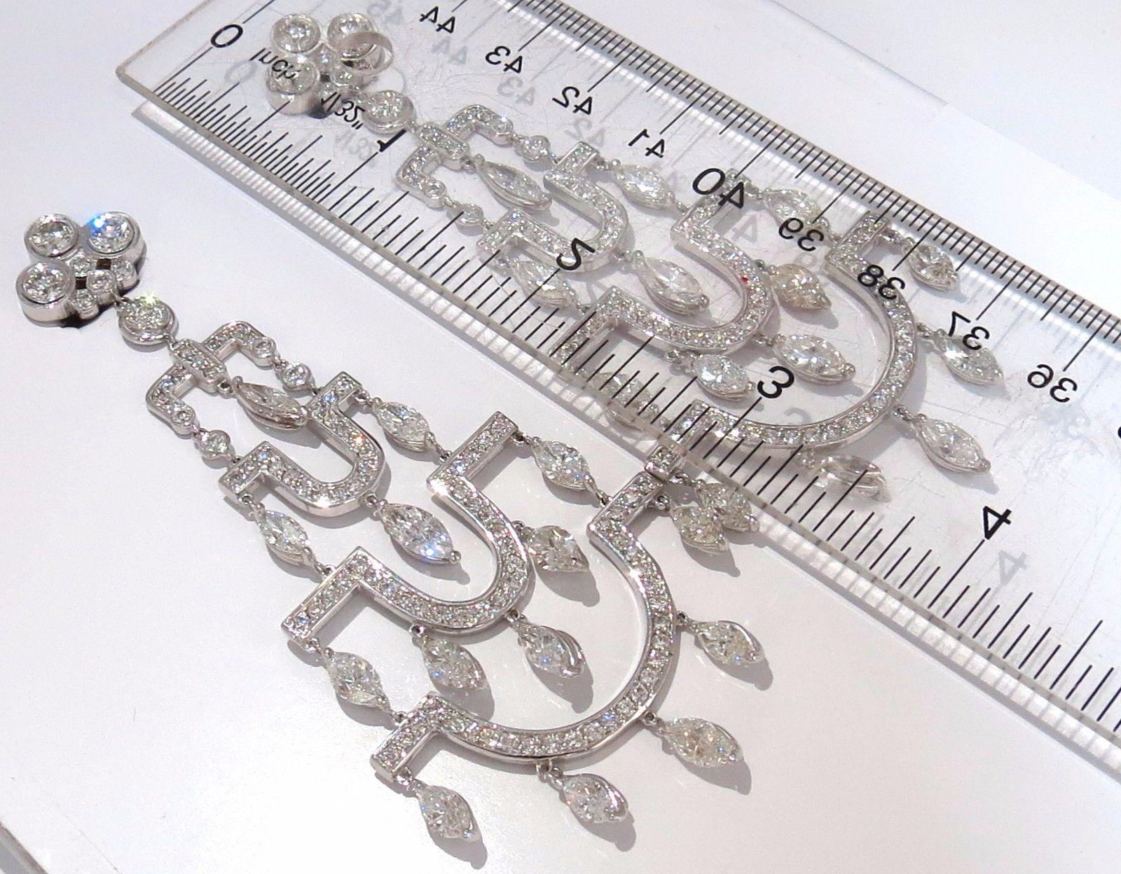 Round Cut 16.00 Carat Natural Diamonds Deco Long Chandelier Dangle Earrings For Sale