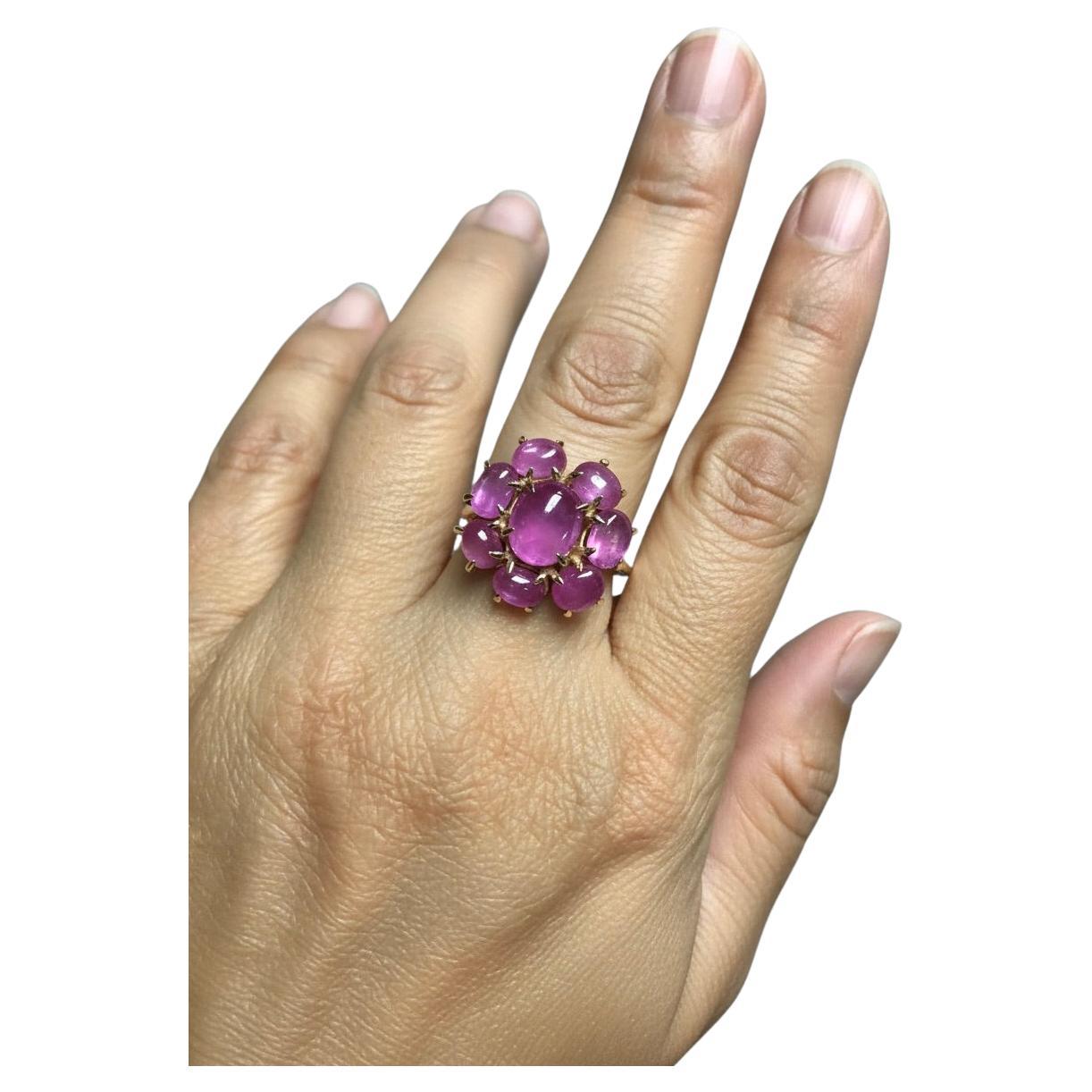 16,00 Karat Natürlicher unbehandelter Stern Rubin Cluster Cocktail Ring 18K im Angebot 7