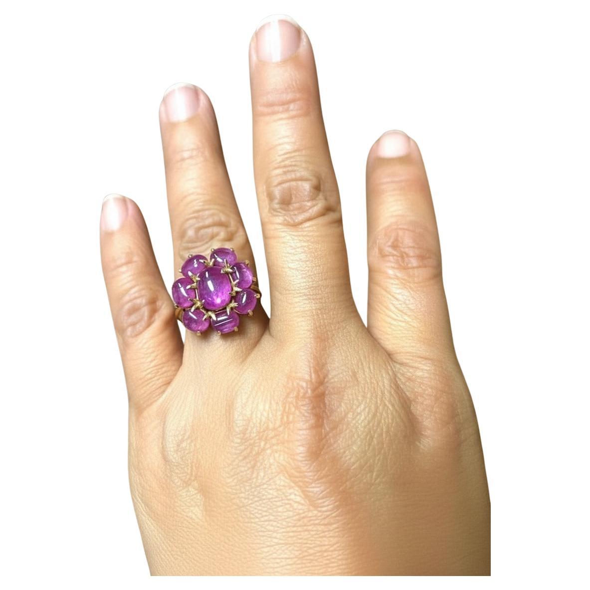 16,00 Karat Natürlicher unbehandelter Stern Rubin Cluster Cocktail Ring 18K im Angebot 4