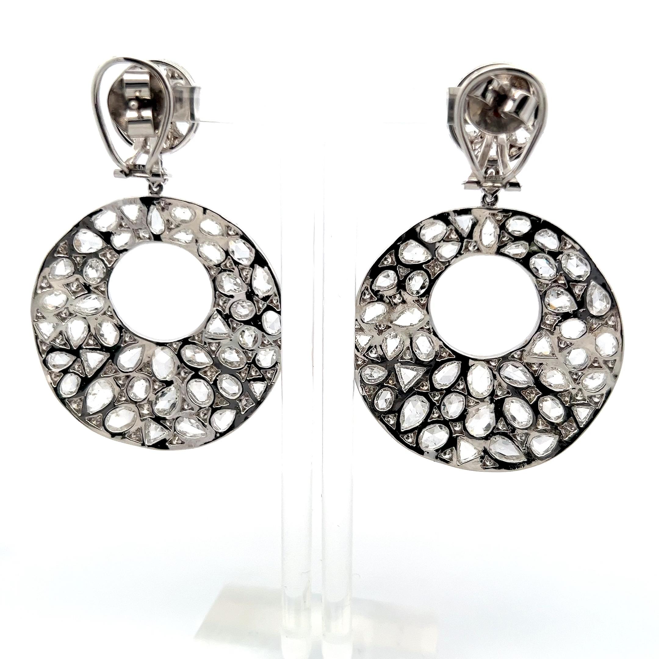 Pendientes araña de oro blanco de 18 quilates con diamantes redondos y talla rosa de 16,00 quilates Corte rosa en venta