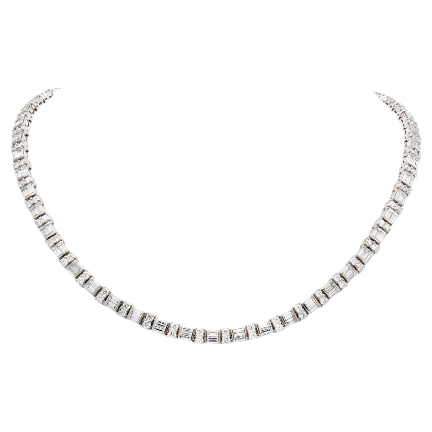 16.00 Carat Round and Baguette Cut Diamond Line Necklace