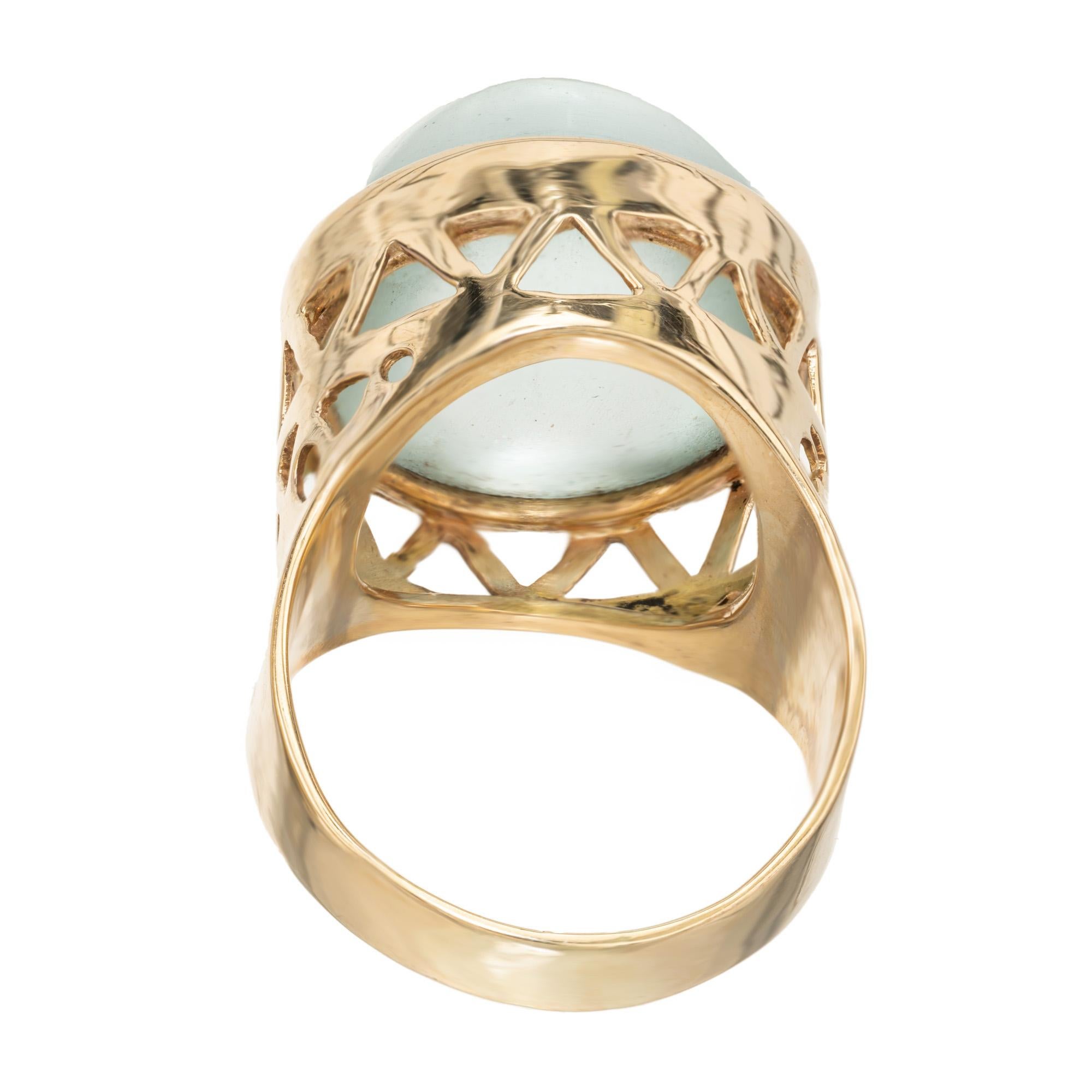 16.00 Carat Round Cabochon Aquamarine Yellow Gold Ring For Sale 1