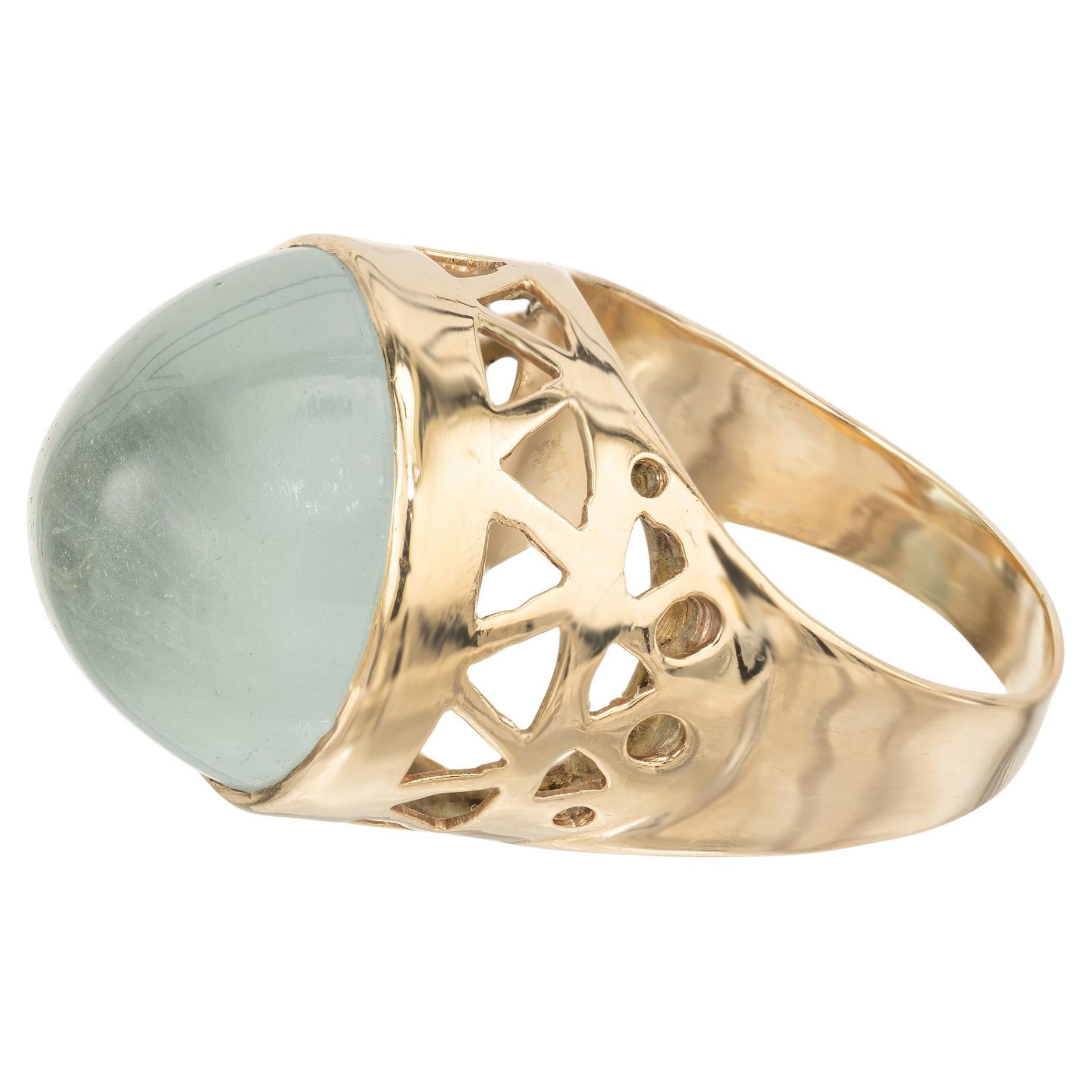 16.00 Carat Round Cabochon Aquamarine Yellow Gold Ring