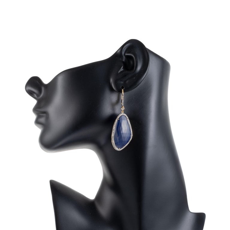 Women's 16.00 Carat Sapphire Diamond Halo Gold Dangle Earrings For Sale
