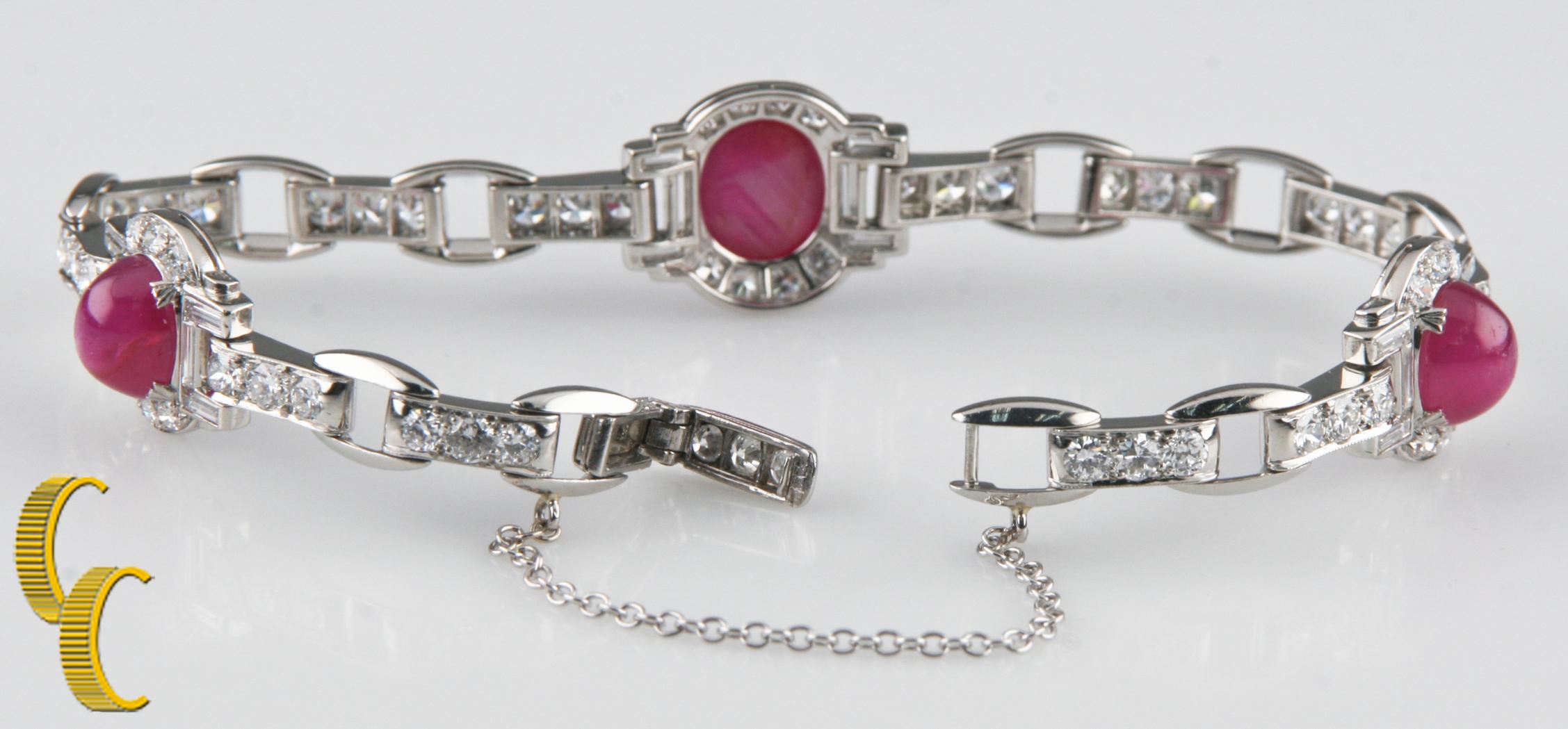 16.00 Carat Star Ruby and Diamond 18 Karat White Gold Bracelet In Excellent Condition For Sale In Sherman Oaks, CA