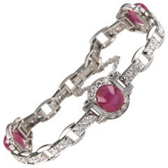 Pulsera de oro blanco de 18 quilates con rubí estrella de 16,00 quilates y diamantes