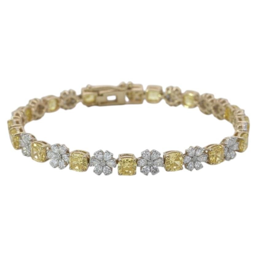 Pulsera floral de 16,00 CTW con diamantes de laboratorio amarillos y blancos de diseño exclusivo
