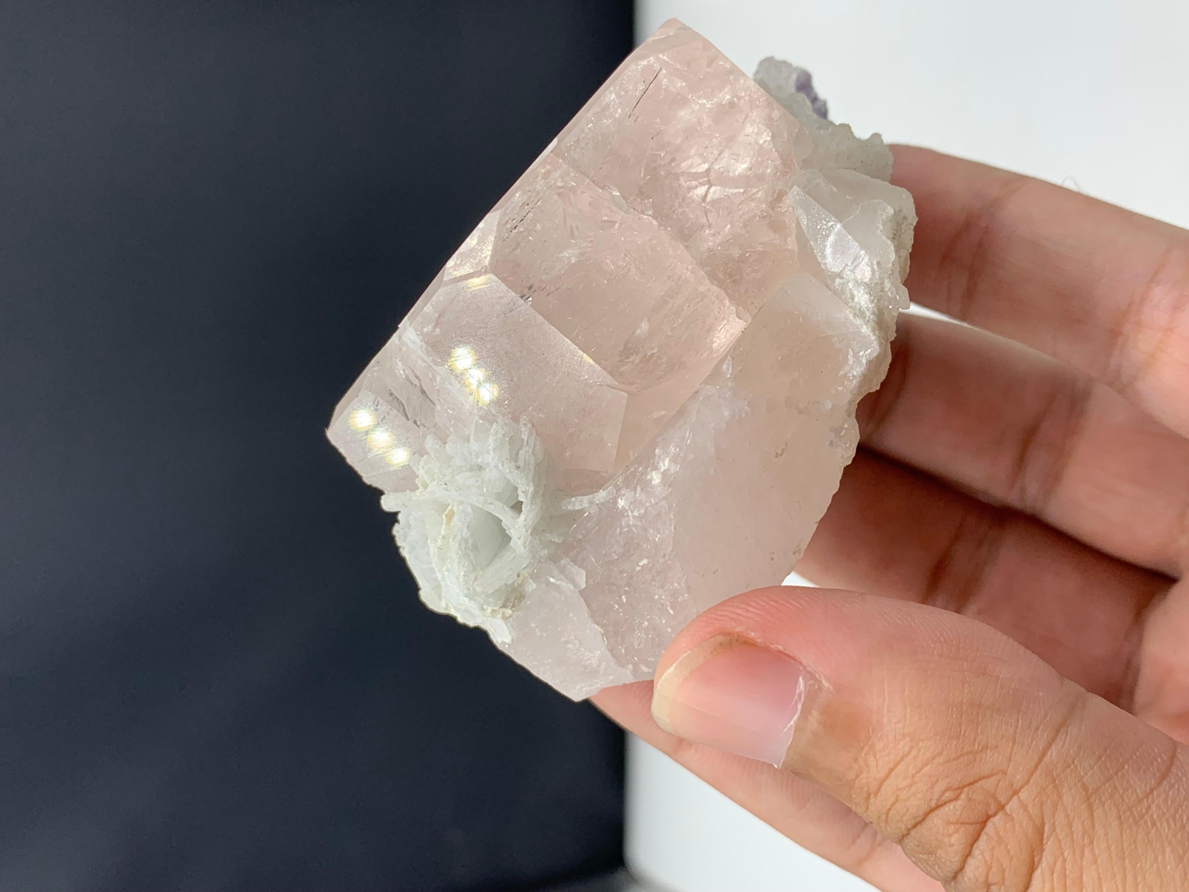 160.04 Gram Gorgeous Morganite Specimen Attached With Albite And Fluorite  For Sale 3