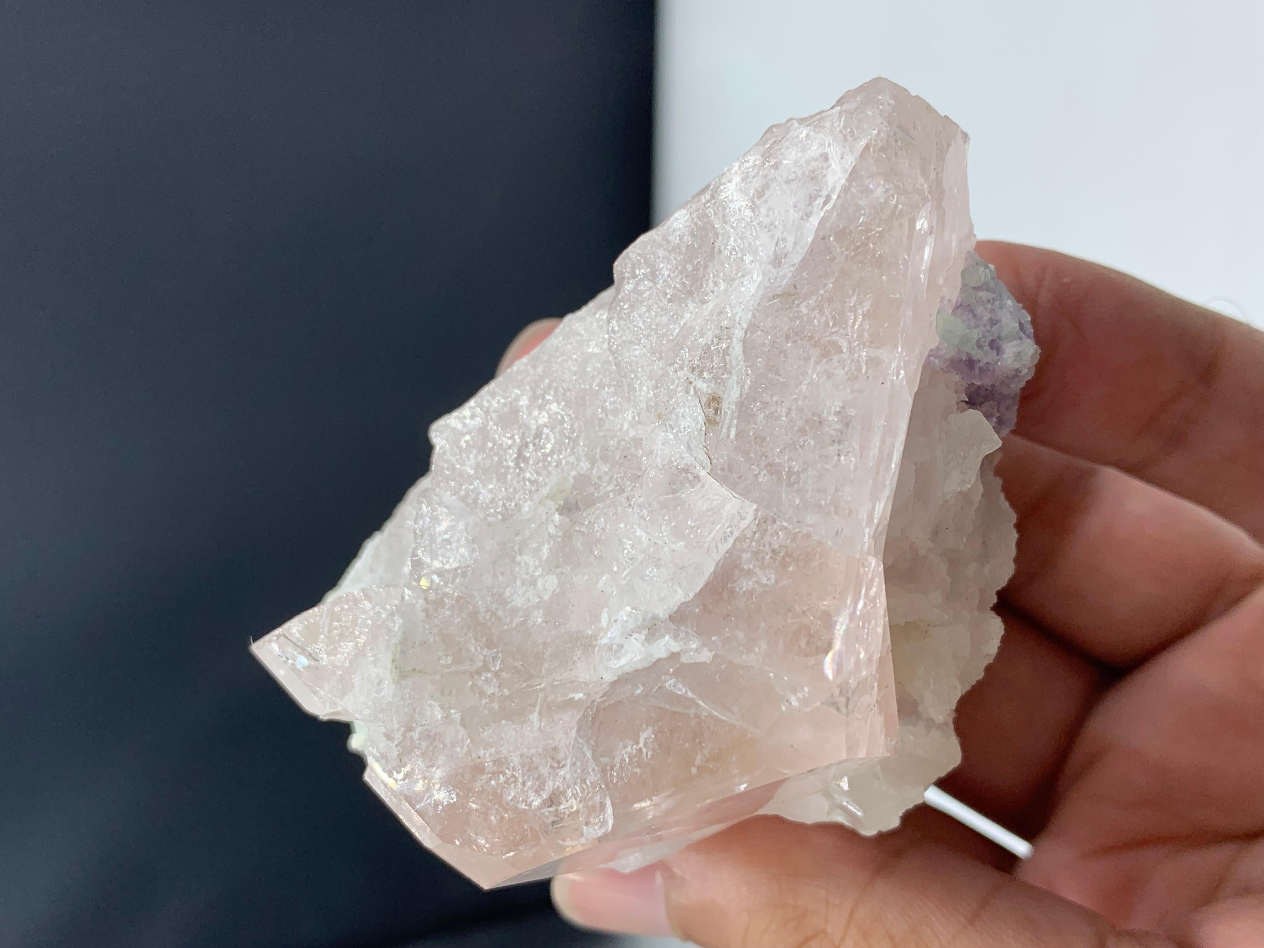 160.04 Gram Gorgeous Morganite Specimen Attached With Albite And Fluorite  For Sale 4
