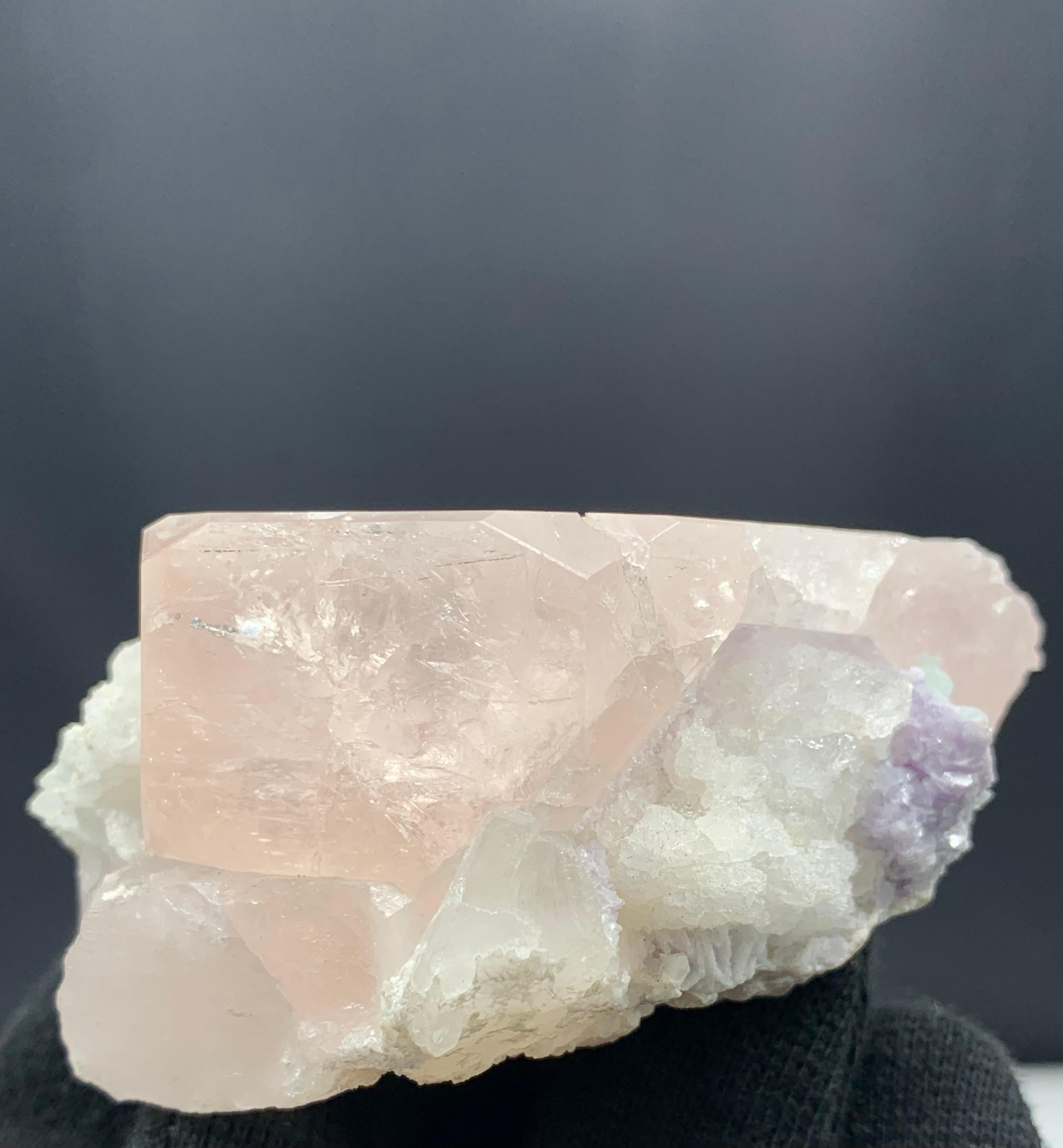 Rock Crystal 160.04 Gram Gorgeous Morganite Specimen Attached With Albite And Fluorite  For Sale