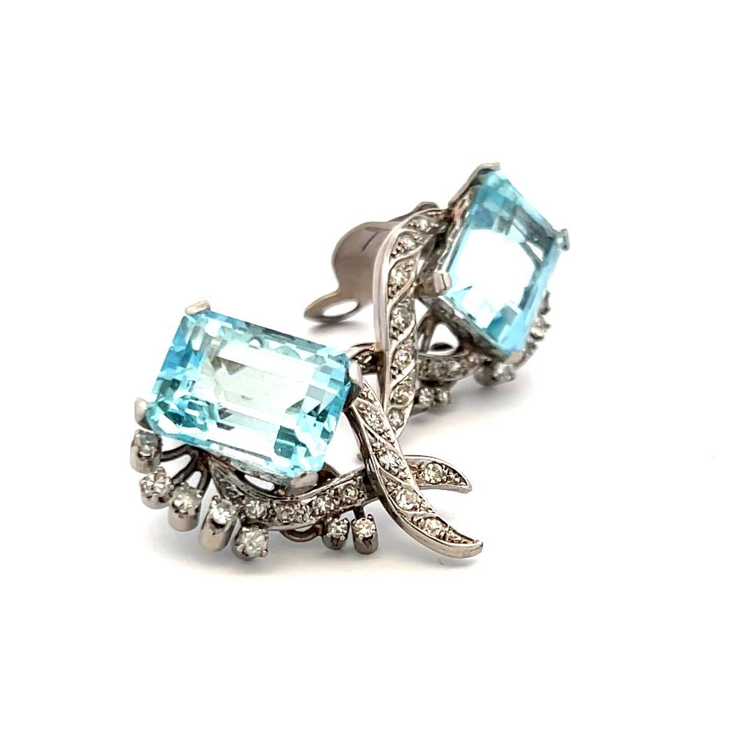 16.00ct Aigue-marine & 0.64ct Diamant Boucles d'oreilles clips en or blanc 18K taille émeraude en vente 5