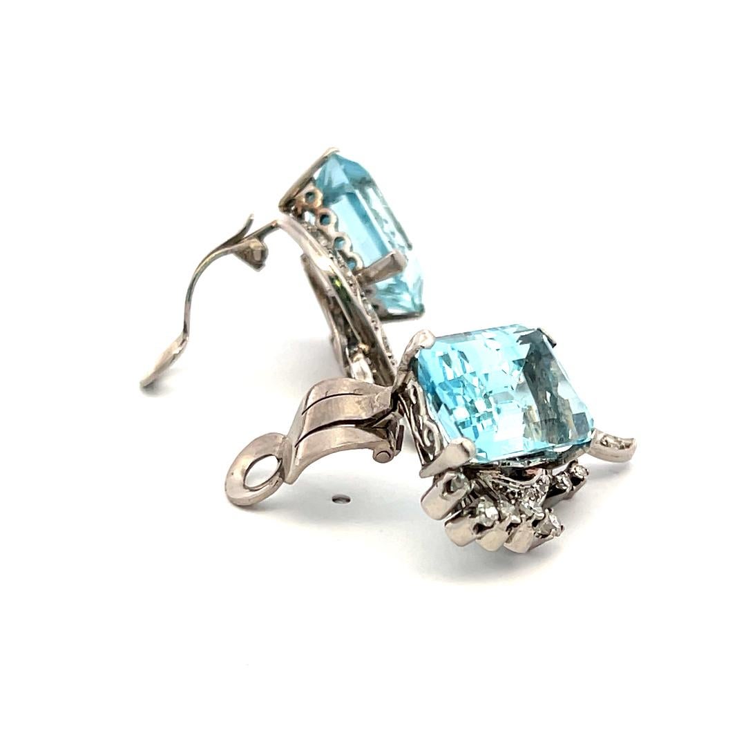 16.00ct Aigue-marine & 0.64ct Diamant Boucles d'oreilles clips en or blanc 18K taille émeraude en vente 6