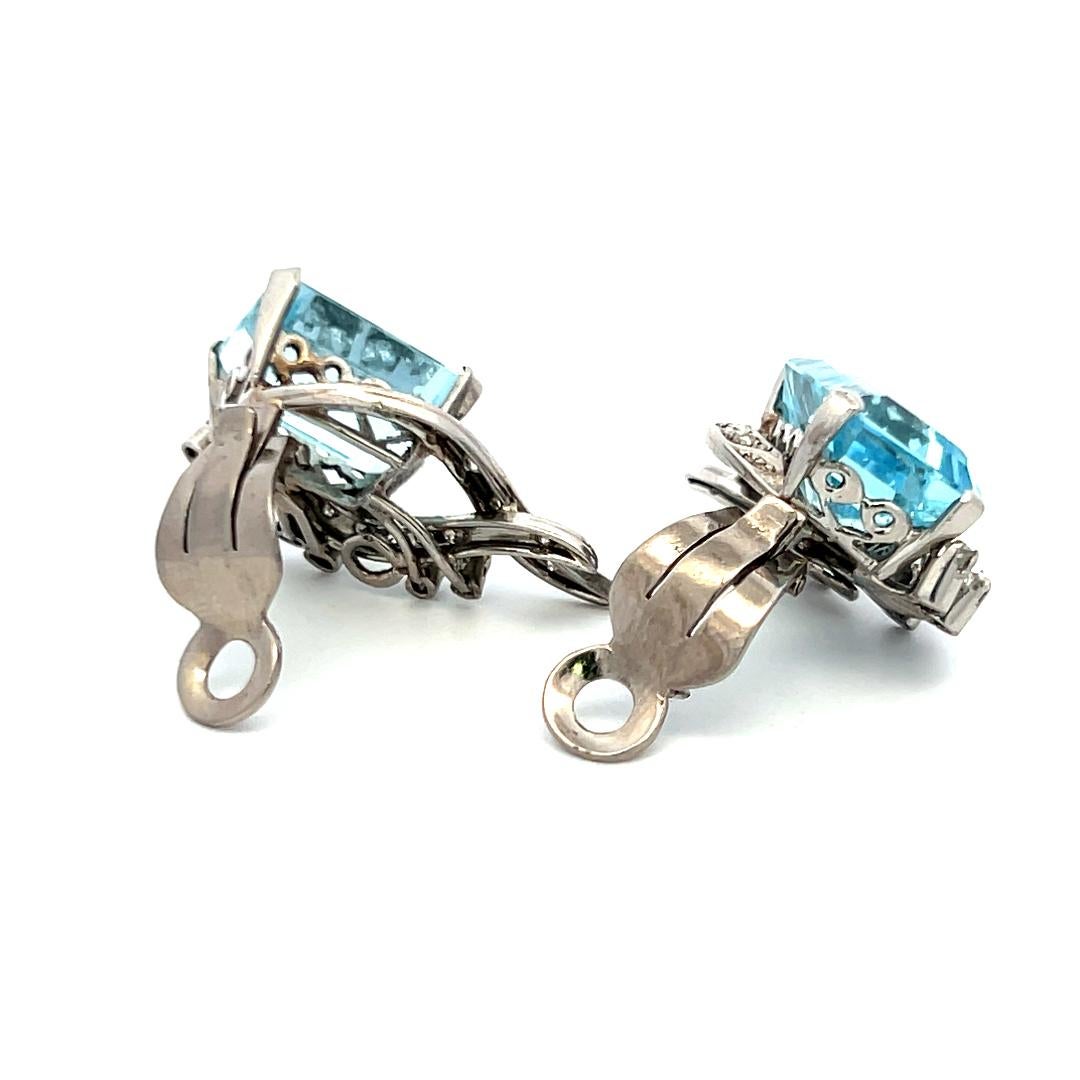 16.00ct Aigue-marine & 0.64ct Diamant Boucles d'oreilles clips en or blanc 18K taille émeraude en vente 7