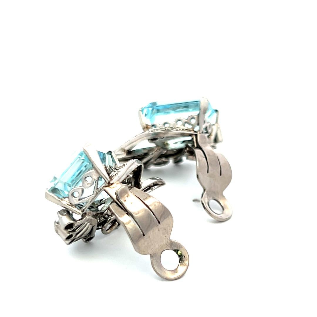 16.00ct Aigue-marine & 0.64ct Diamant Boucles d'oreilles clips en or blanc 18K taille émeraude en vente 8