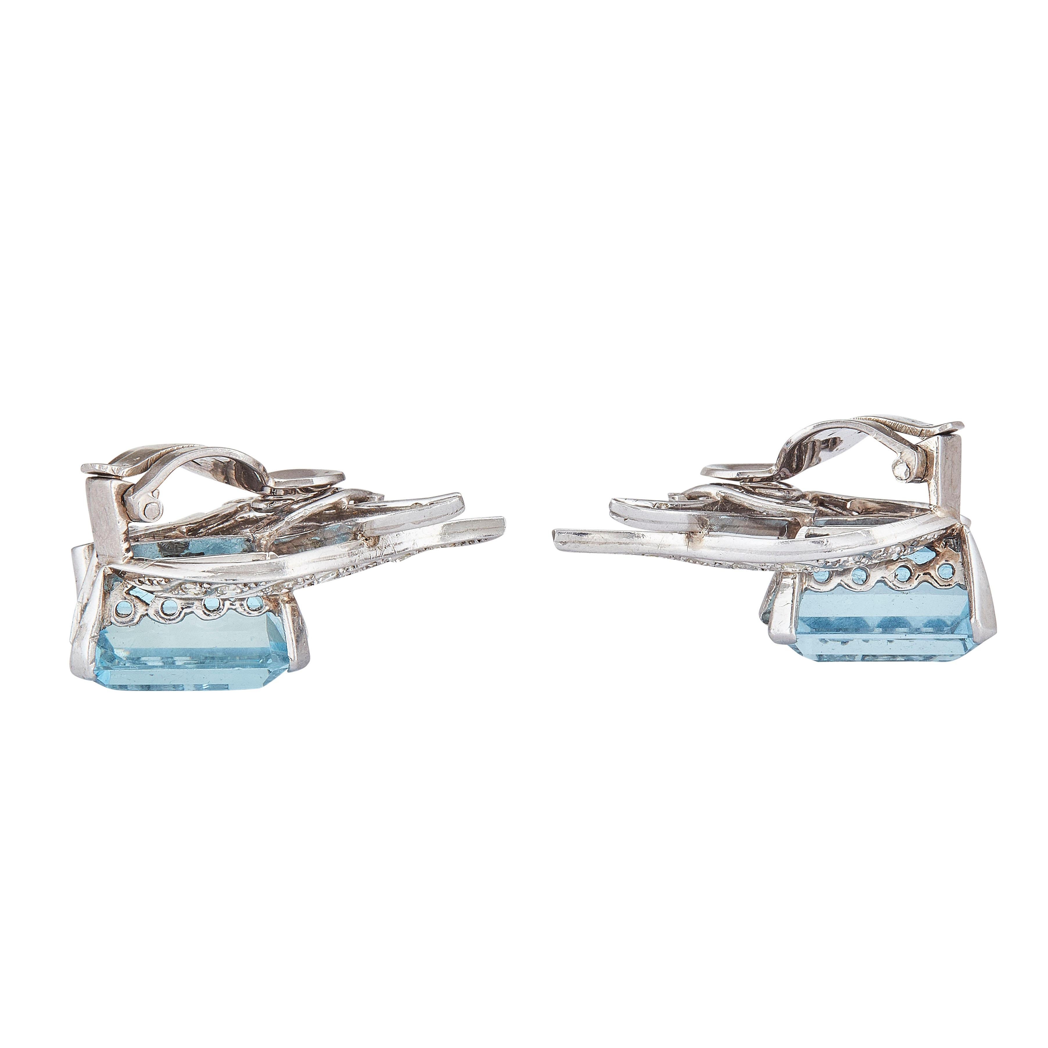 16.00ct Aigue-marine & 0.64ct Diamant Boucles d'oreilles clips en or blanc 18K taille émeraude en vente 9