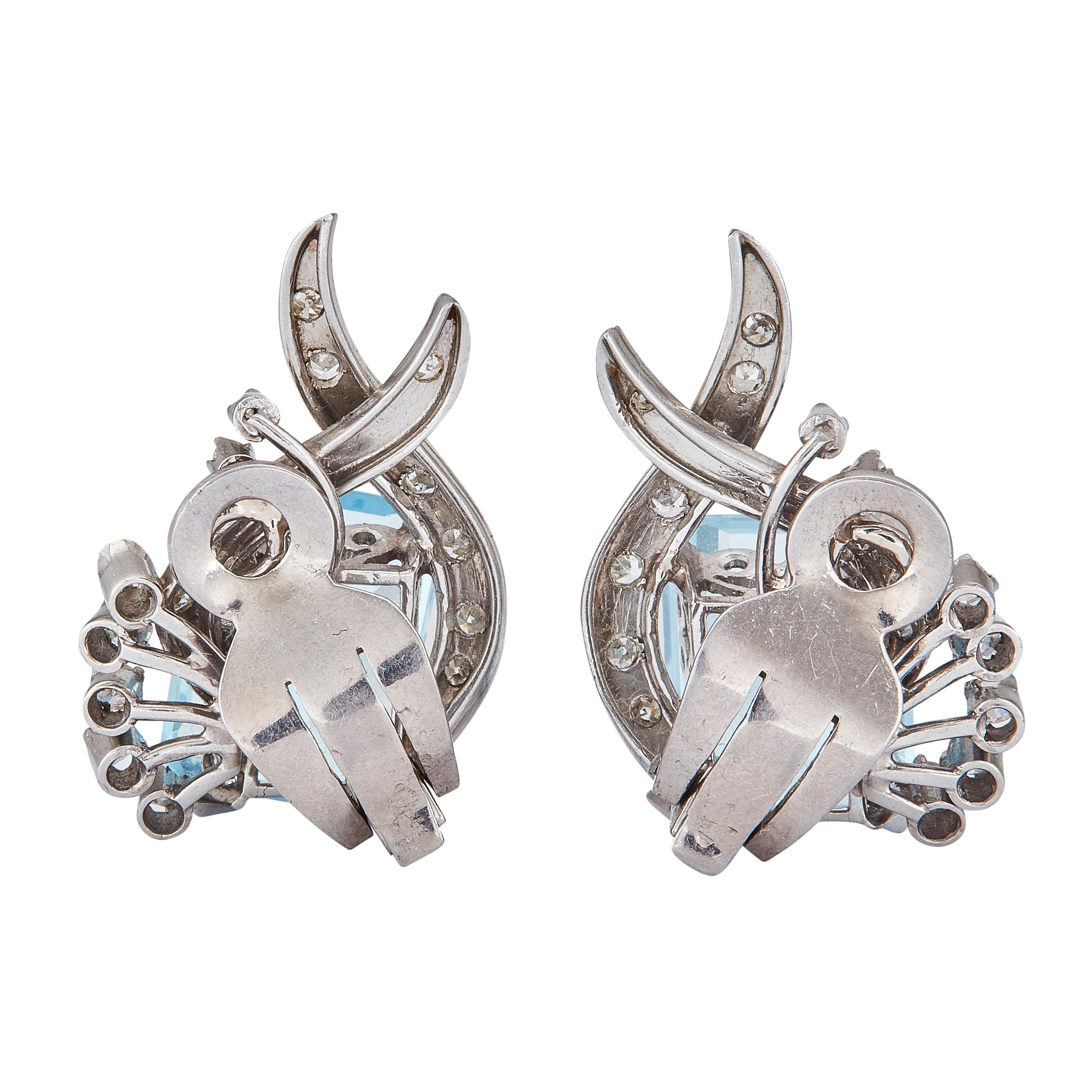 16.00ct Aigue-marine & 0.64ct Diamant Boucles d'oreilles clips en or blanc 18K taille émeraude en vente 10