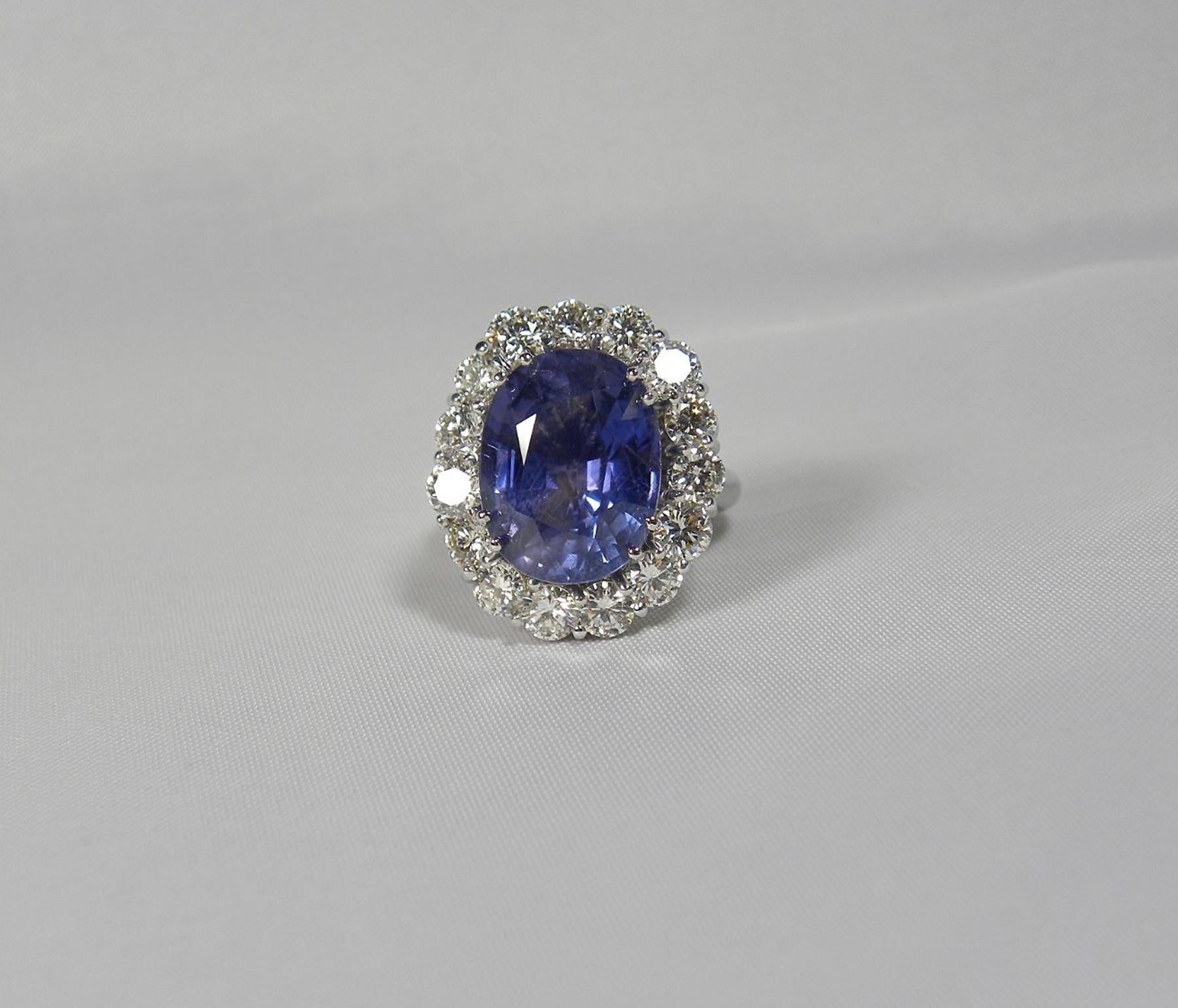 GIA 16.00 Carat Certified Natural Unheated Sapphire and Diamond White Gold Ring 9
