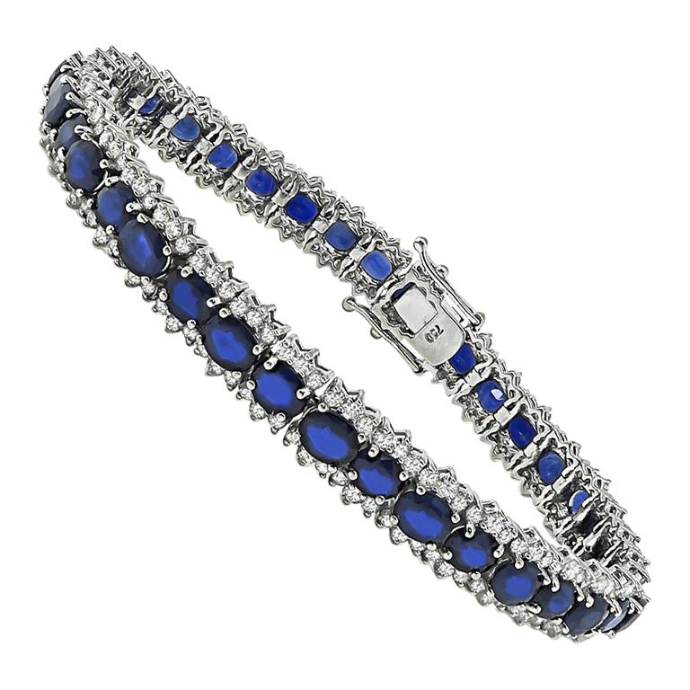 16.00ct Sapphire 5.00ct Diamond 18k White Gold Bracelet