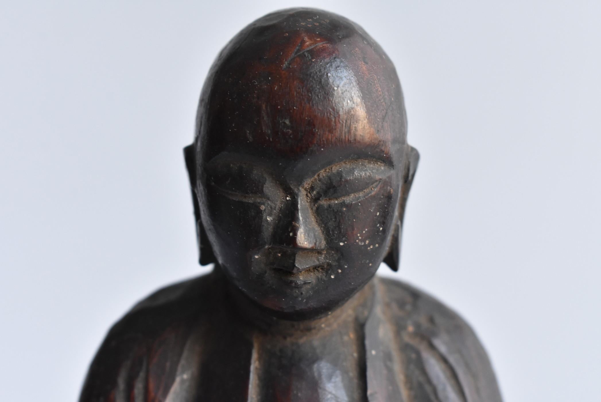 Hand-Carved 1600s-1800s Japanese Wood Carving Jizo Bodhisattva or Buddha Statue Edo Period