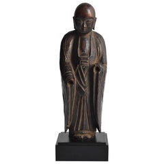 1600-1800er Japanische Holzschnitzerei Jizo Bodhisattva oder Buddha Statue Edo Periode