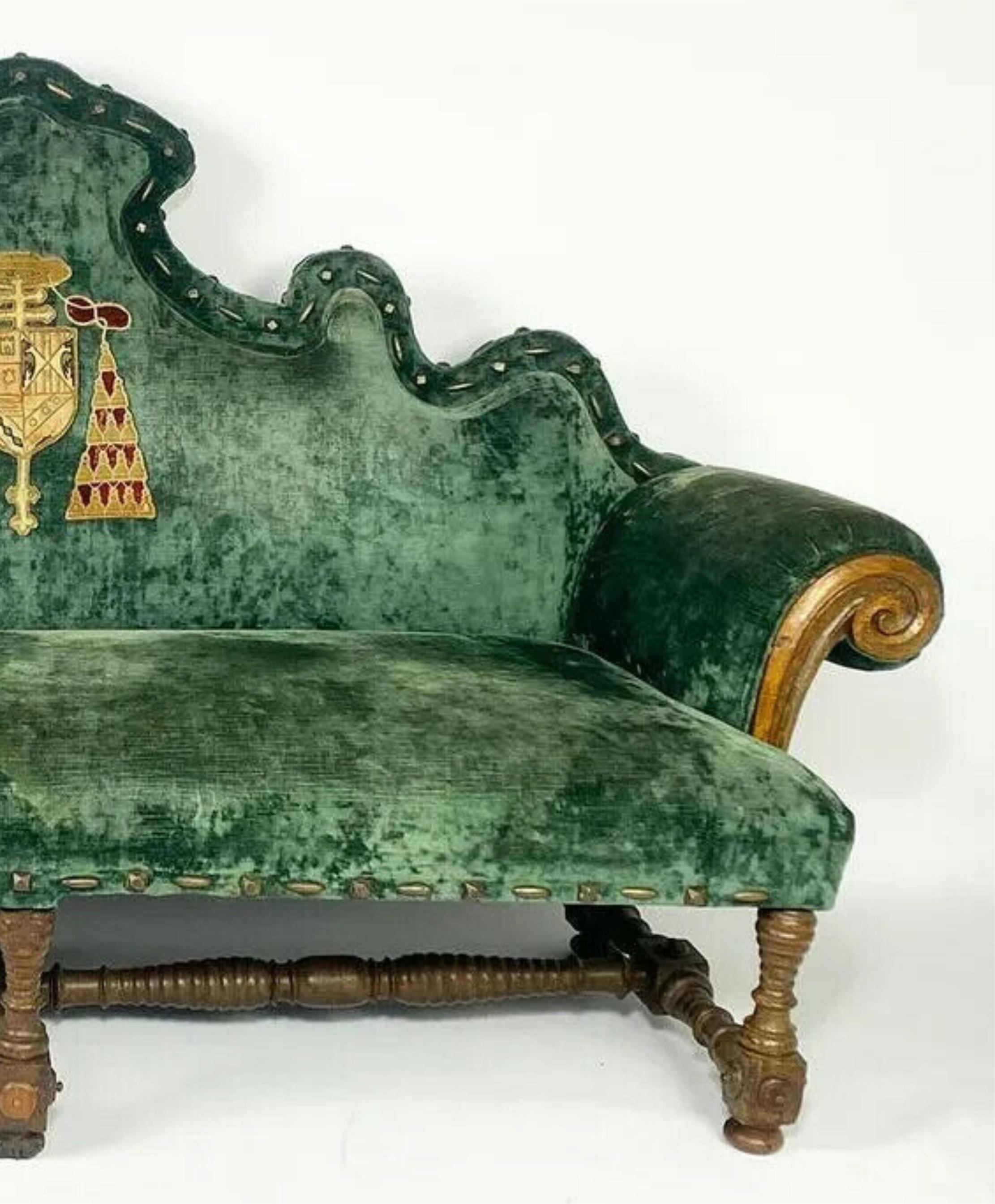 Other 1600's Antique Northern  Italian Walnut, Upholstered, Settee Canape, Green Sofa!