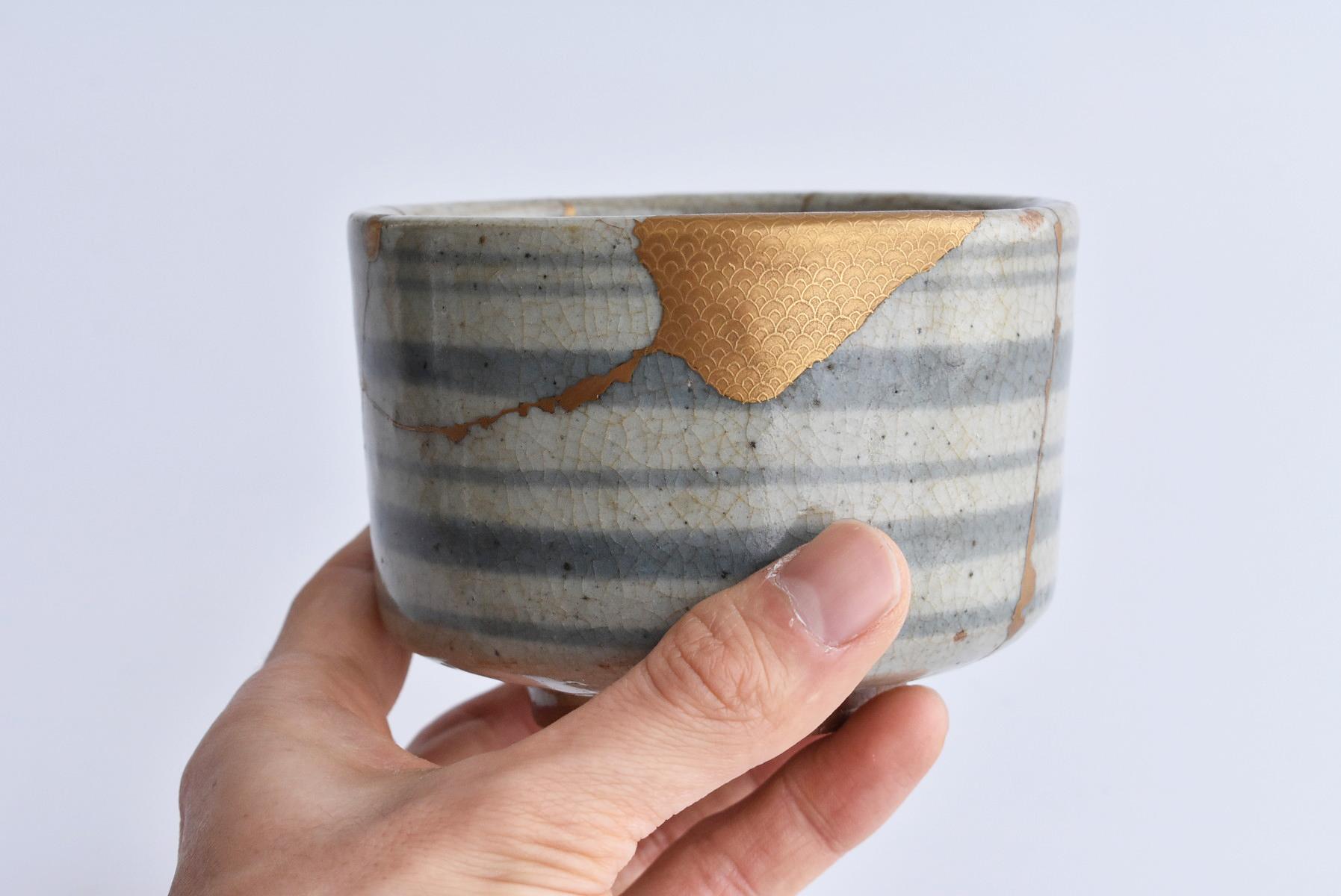 Japanese Ceramic 1600s Early Karatsu Ware Kintsugi Bowl / Ring Pattern Chawan 10