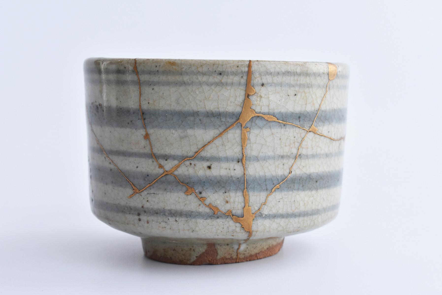 Edo Japanese Ceramic 1600s Early Karatsu Ware Kintsugi Bowl / Ring Pattern Chawan