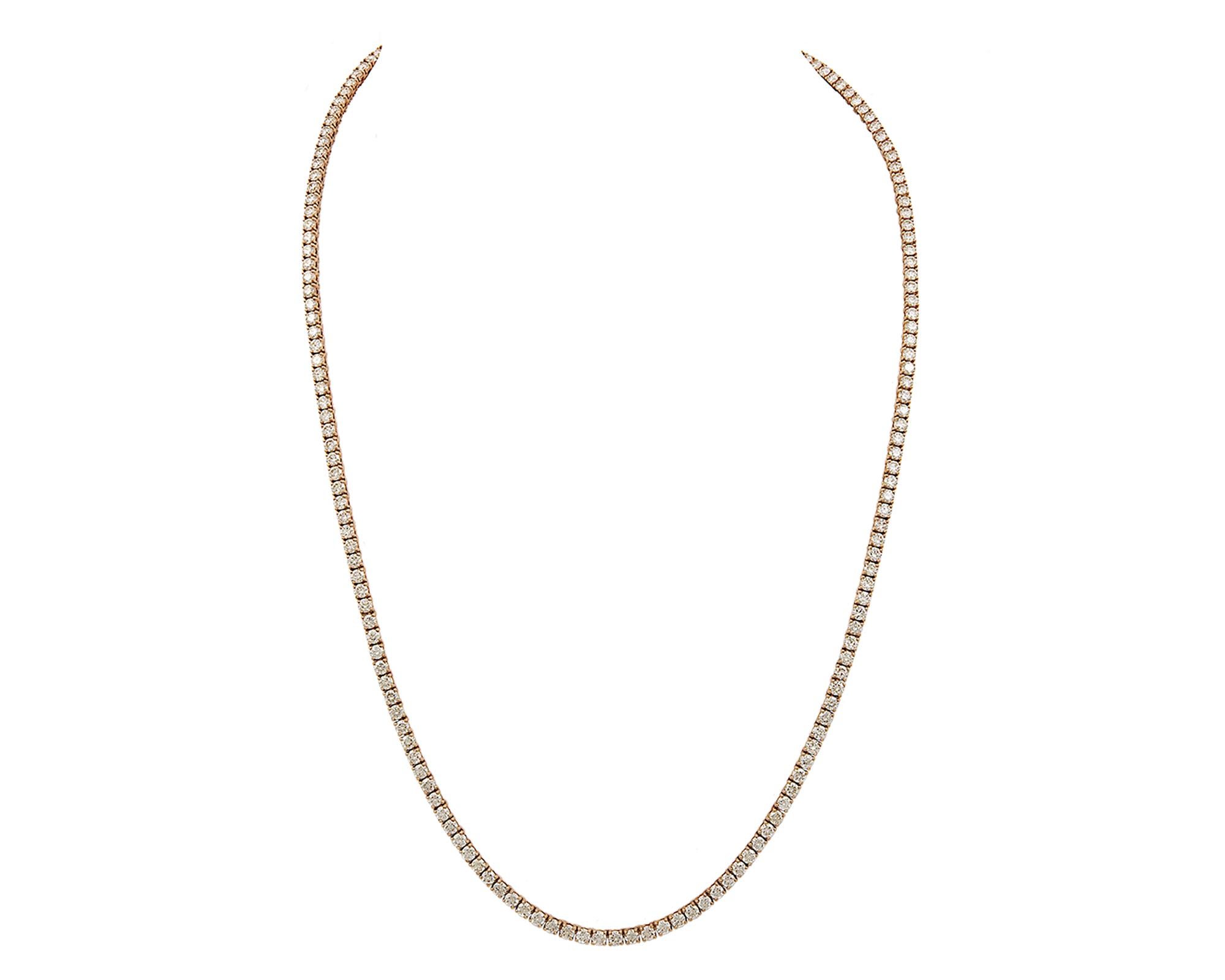 Round Cut Spectra Fine Jewelry, 16.01 Carat Diamond Tennis Necklace in Rose Gold