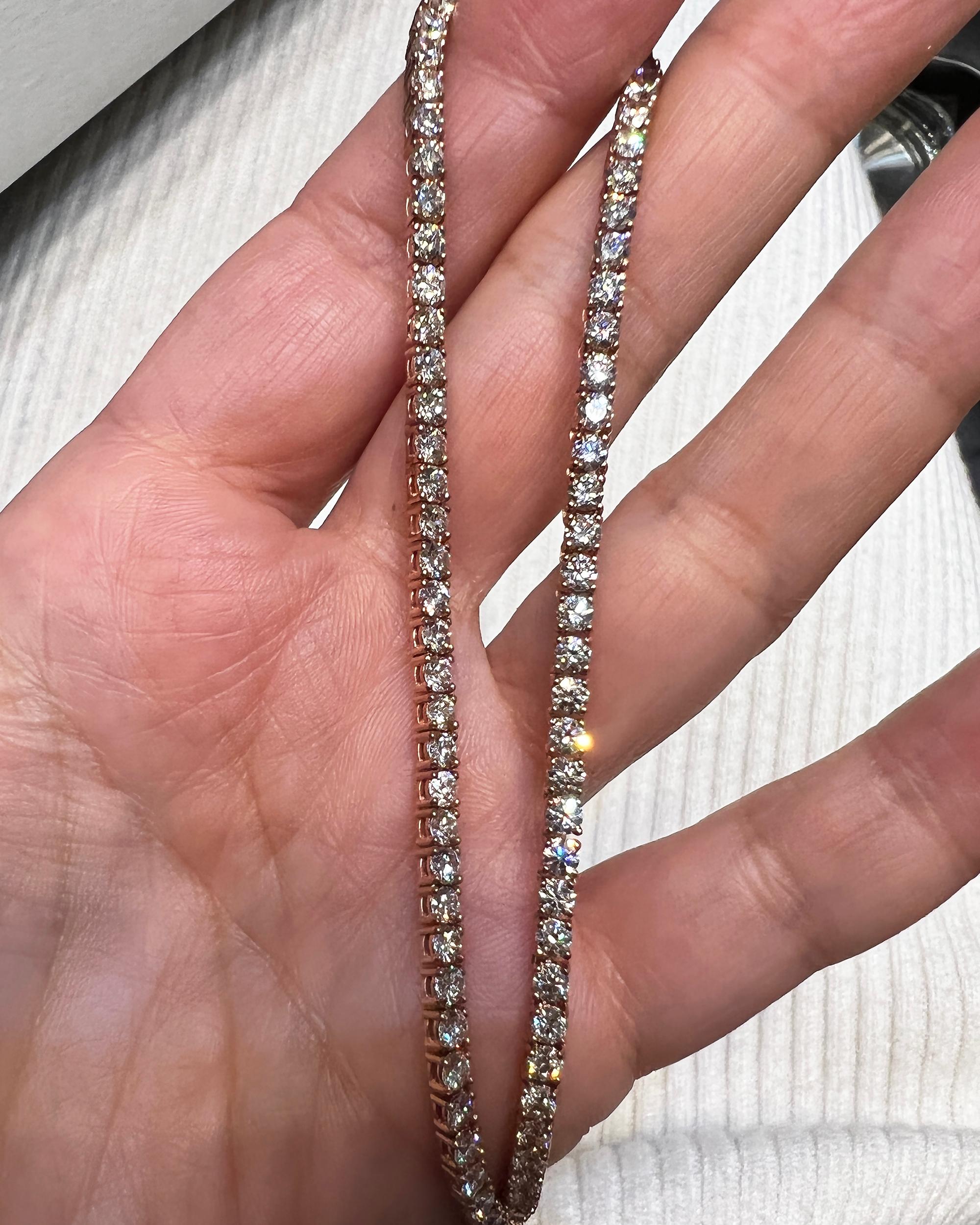 Spectra Fine Jewelry, 16.01 Carat Diamond Tennis Necklace in Rose Gold In New Condition In New York, NY