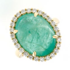 16.01 Carat Emerald Cabochon Diamond Ring