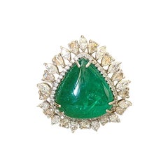 16.01 Carat, Natural Zambian Emerald & Diamond Convertible Cocktail Ring/Pendant