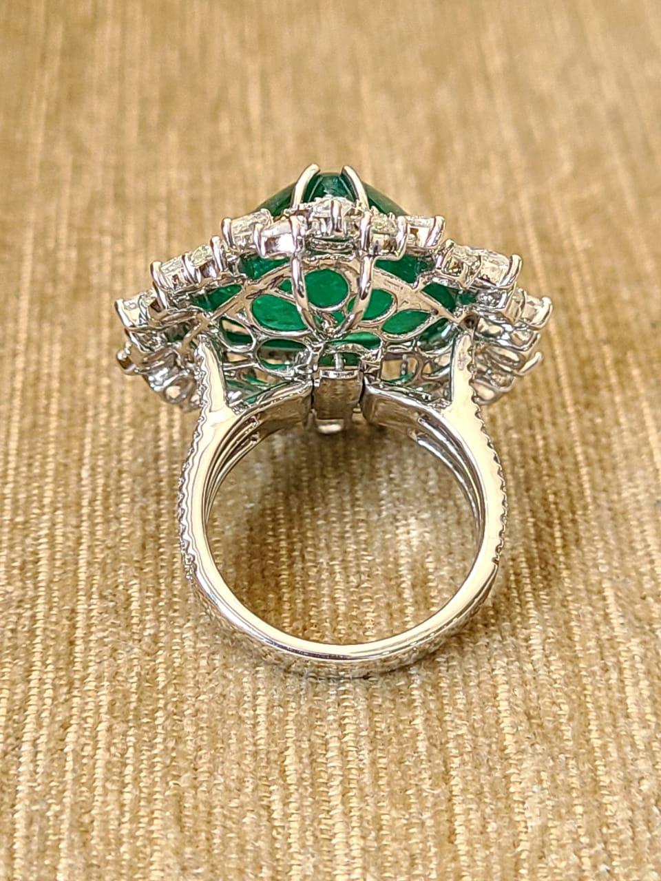 Art Deco 16.01 Carat, Natural Zambian Emerald & Diamond Convertible Cocktail Ring/Pendant