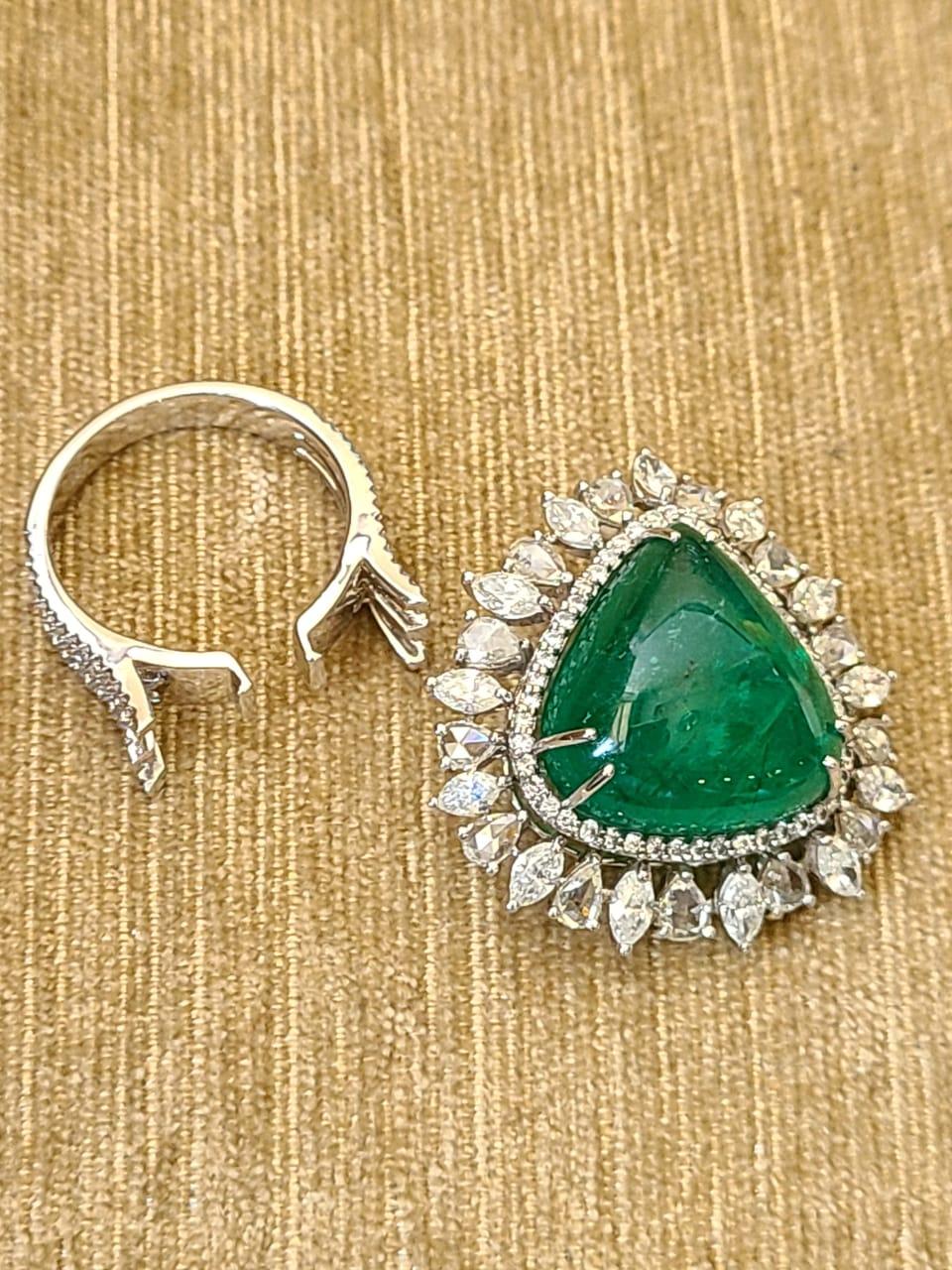 16.01 Carat, Natural Zambian Emerald & Diamond Convertible Cocktail Ring/Pendant In New Condition In Hong Kong, HK