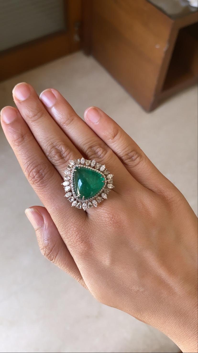 16.01 Carat, Natural Zambian Emerald & Diamond Convertible Cocktail Ring/Pendant 1