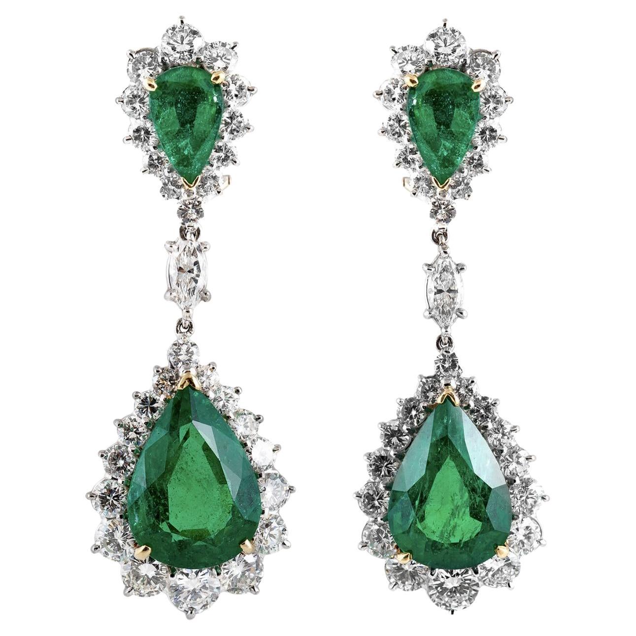 16.02 Carat Emerald Dangle Earrings with Diamonds