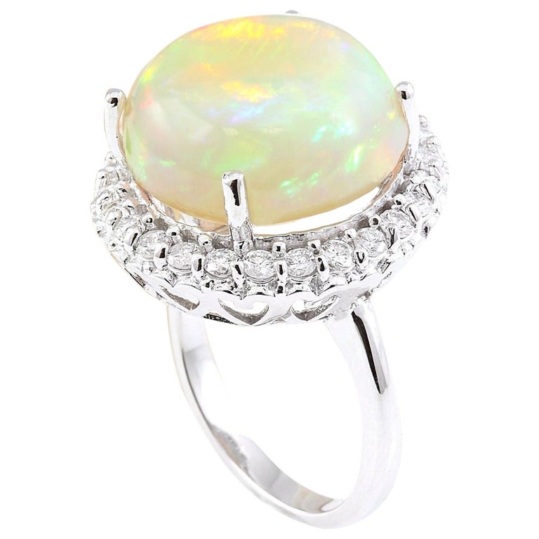 16.02 Carat Natural Opal 18 Karat Solid White Gold Diamond Ring For ...