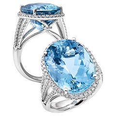 birth stone for march 16 16.03 Carat Natural Aquamarine Diamond 14K White Gold Ring, Women
s Rings