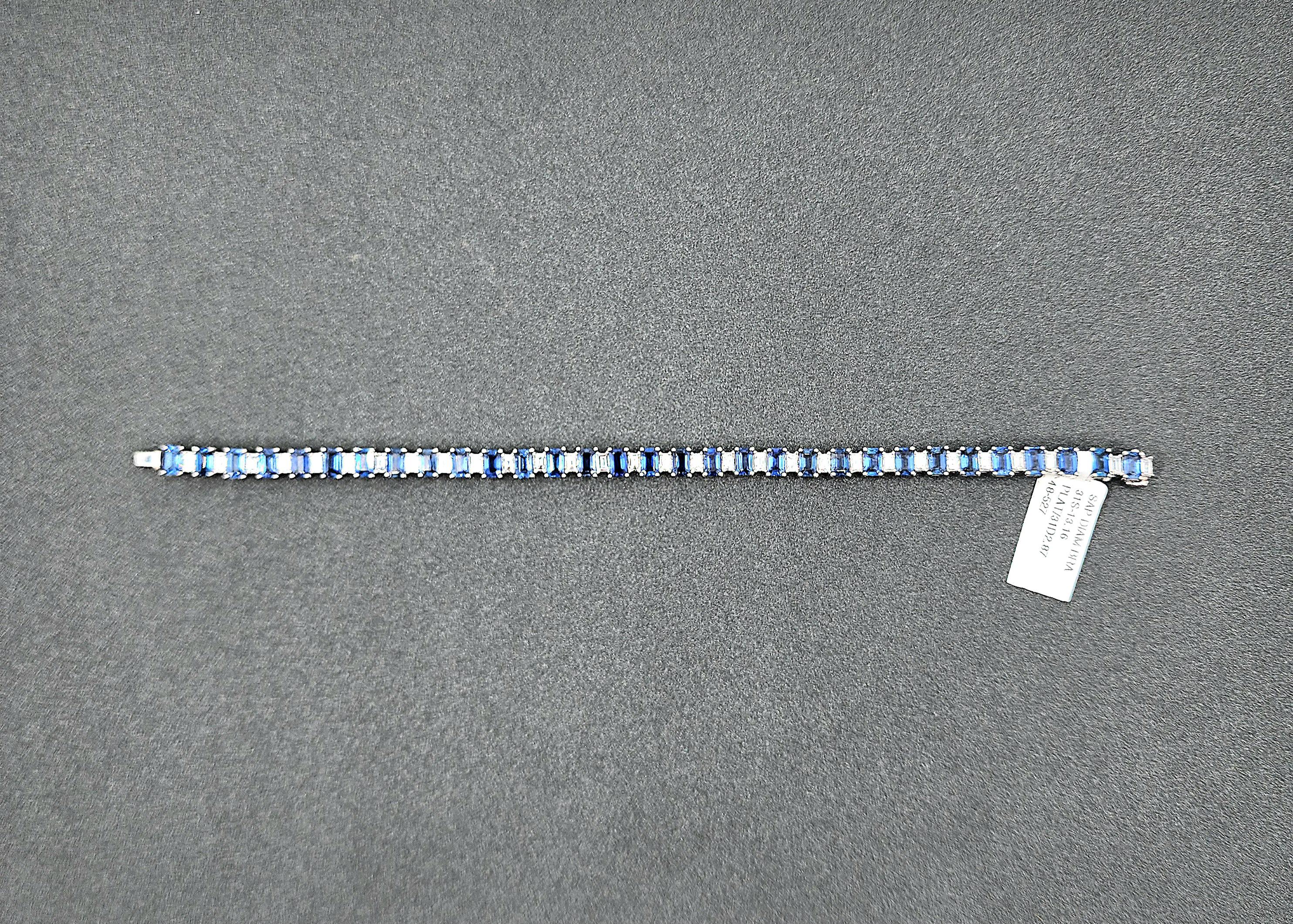 16,03 ct Bracelet saphir et diamant taille émeraude naturelle Neuf - En vente à Chicago, IL