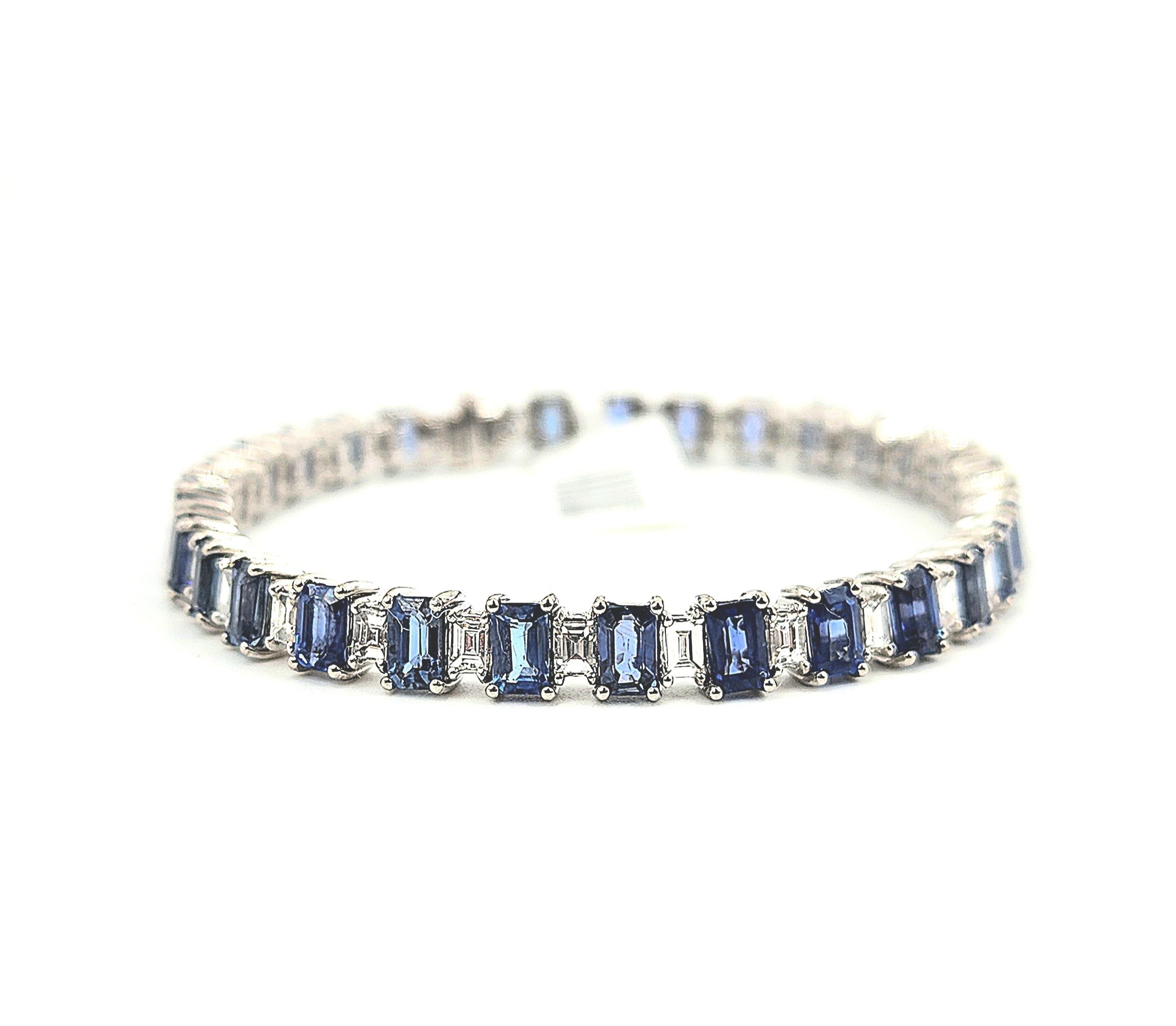 16,03 ct Bracelet saphir et diamant taille émeraude naturelle Unisexe en vente