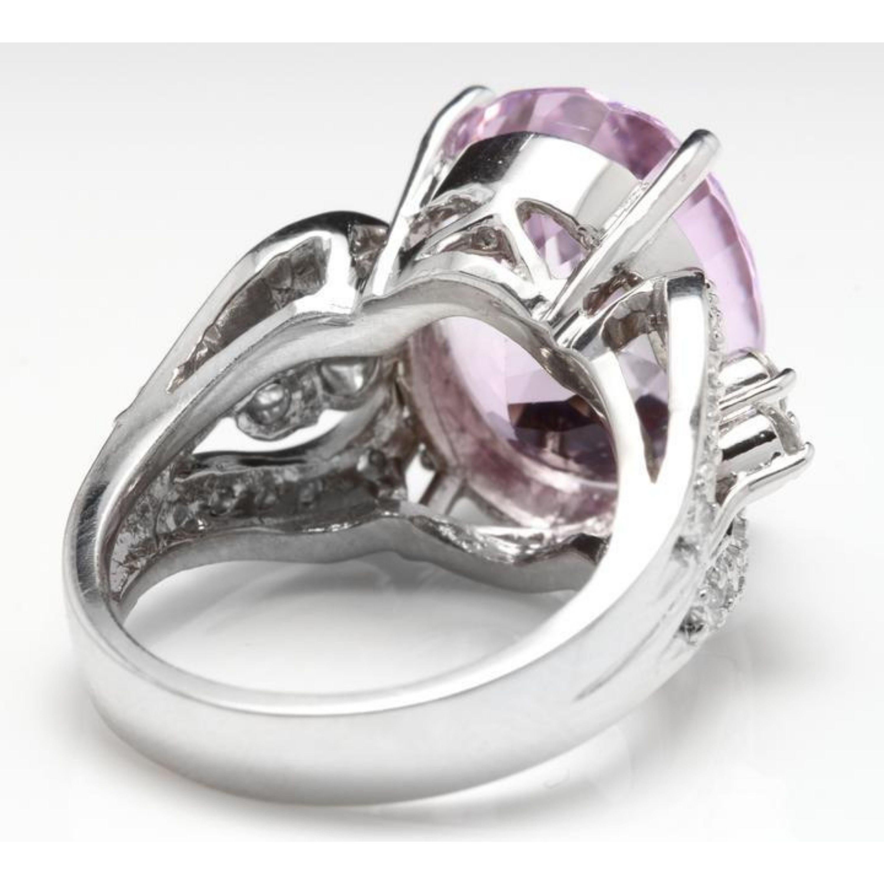 16.05 Carat Natural Kunzite and Diamond 14 Karat Solid White Gold Ring In New Condition For Sale In Los Angeles, CA
