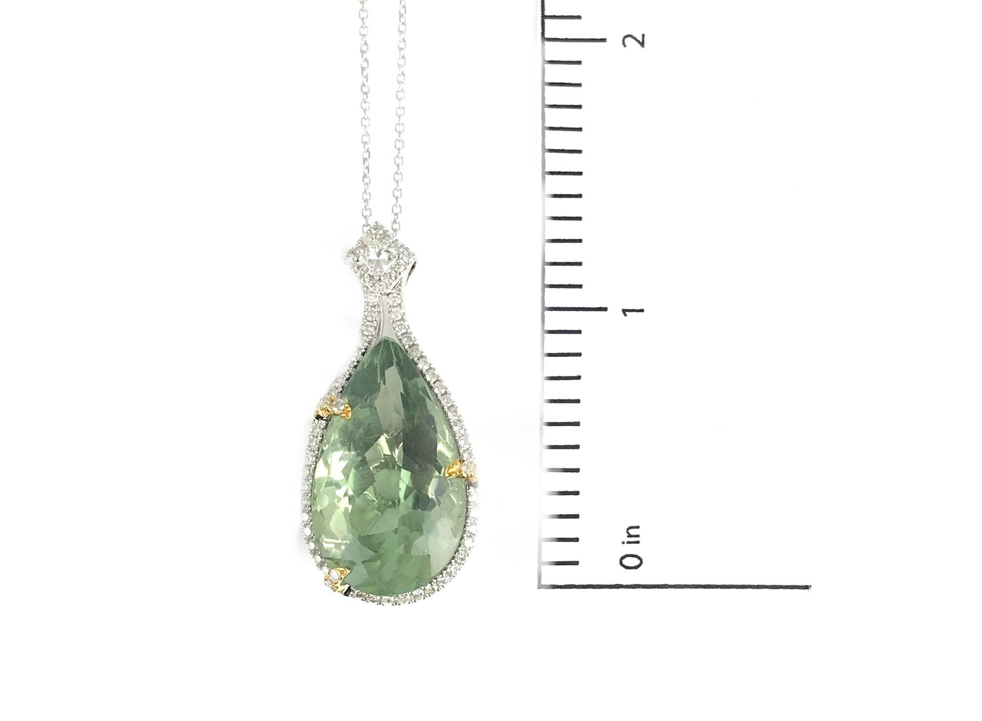 Contemporary DiamondTown 16.06 Carat Pear Shaped Exotic Kiwi Green Amethyst Pendant