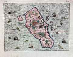 1606 Hand-Colored Woodcut Map of Sumatra from Ramusio’s Delle Navigationi