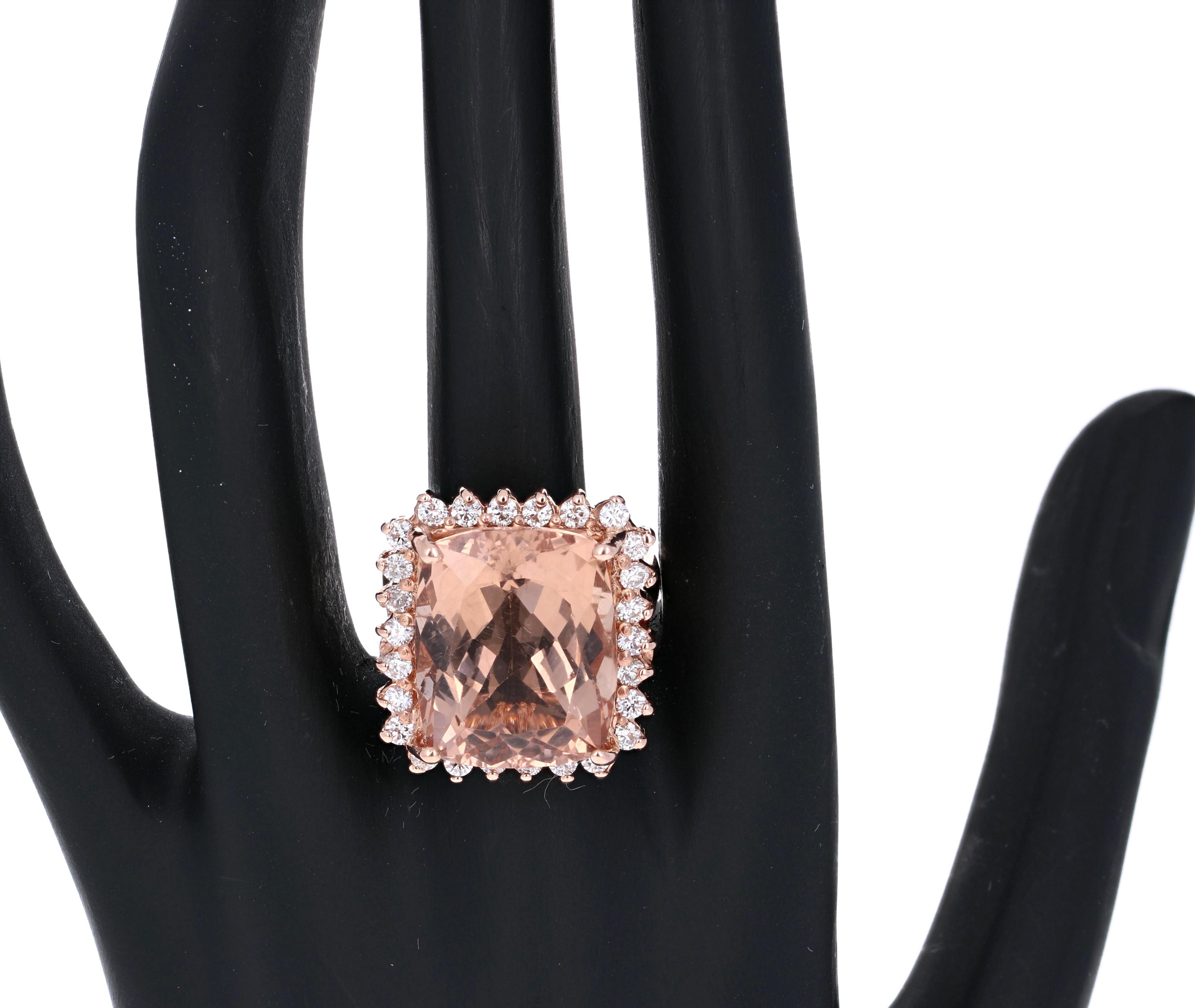 16.07 Carat Morganite Diamond 14 Karat Rose Gold Cocktail Ring In New Condition For Sale In Los Angeles, CA