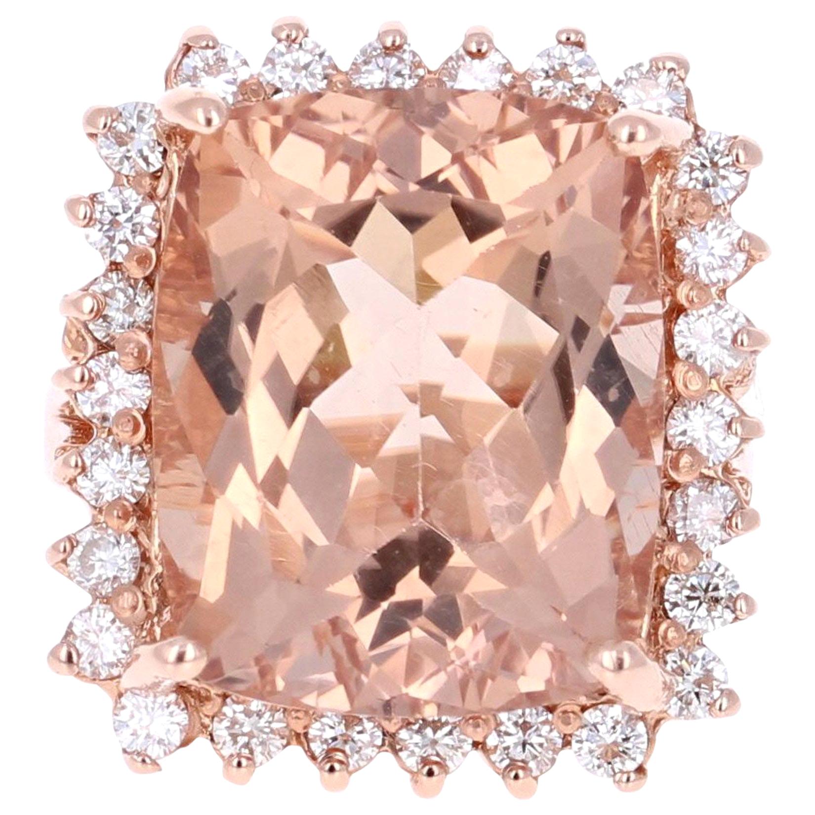 16.07 Carat Morganite Diamond 14 Karat Rose Gold Cocktail Ring For Sale